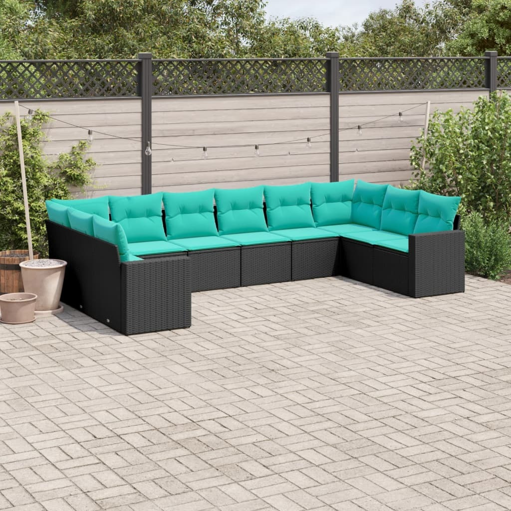 Vidaxl 10 Piece Patio Sofa Set With Cushions Black Poly Rattan