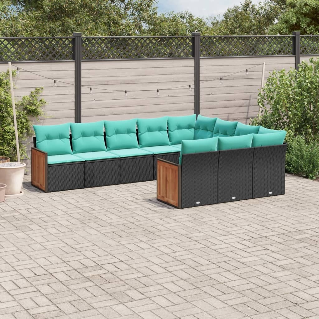 Vidaxl 10 Piece Patio Sofa Set With Cushions Black Poly Rattan