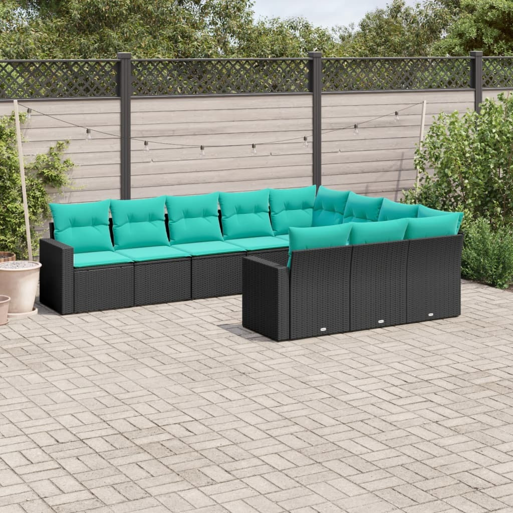 Vidaxl 10 Piece Patio Sofa Set With Cushions Black Poly Rattan