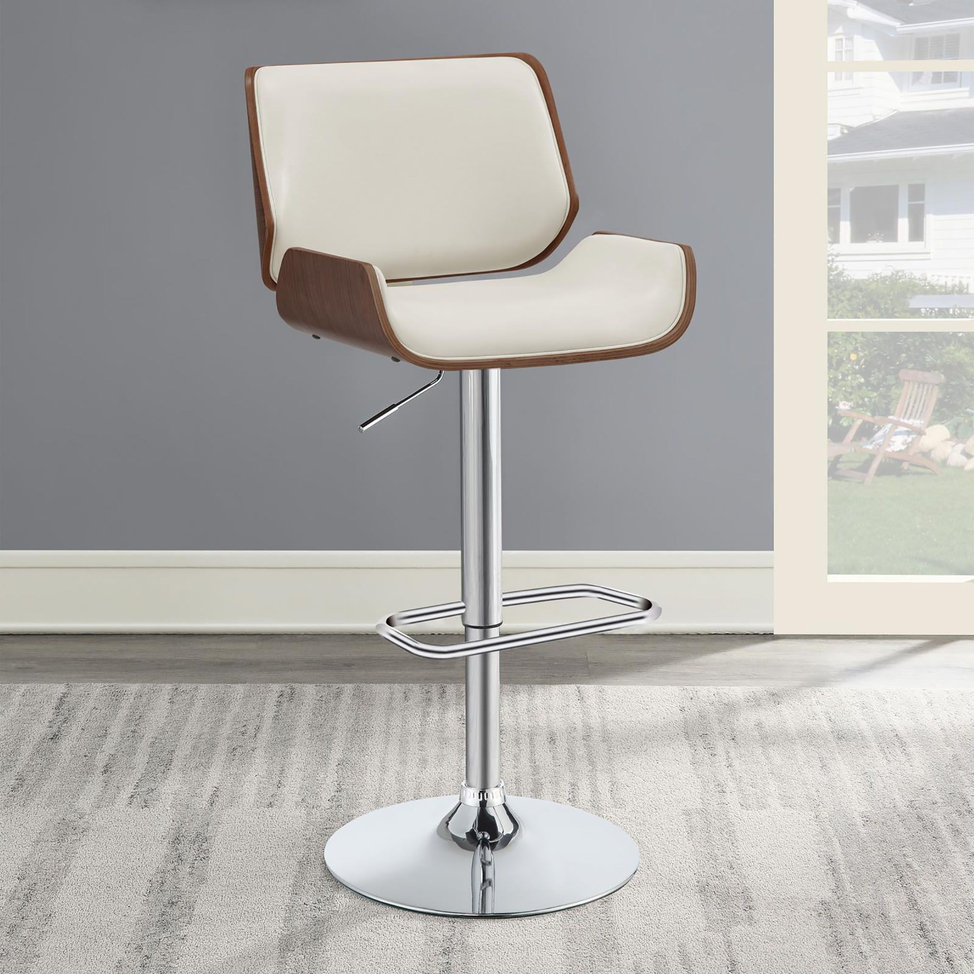 Ecru And Chrome Adjustable Bar Stool