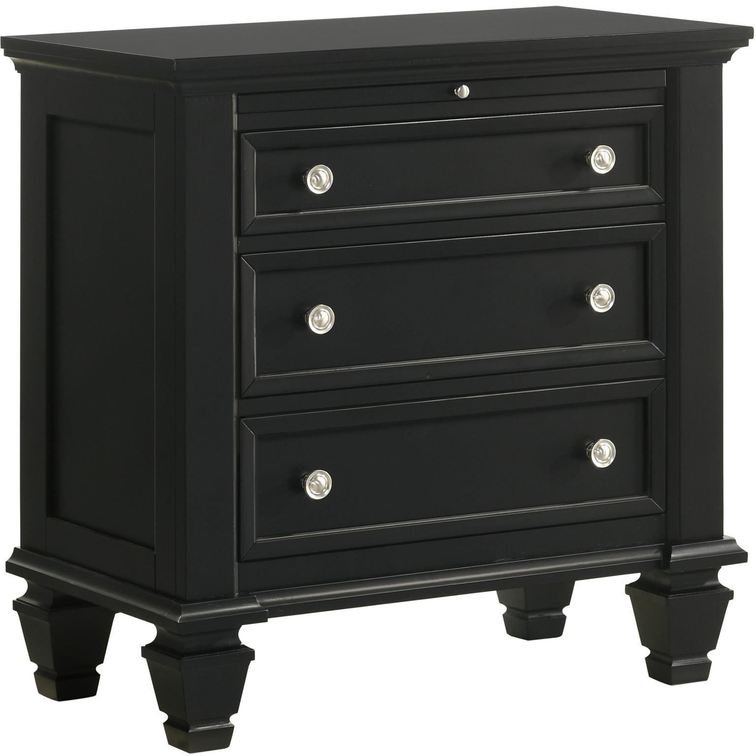 Black 3-Drawer Nightstand With Pull Out Tray