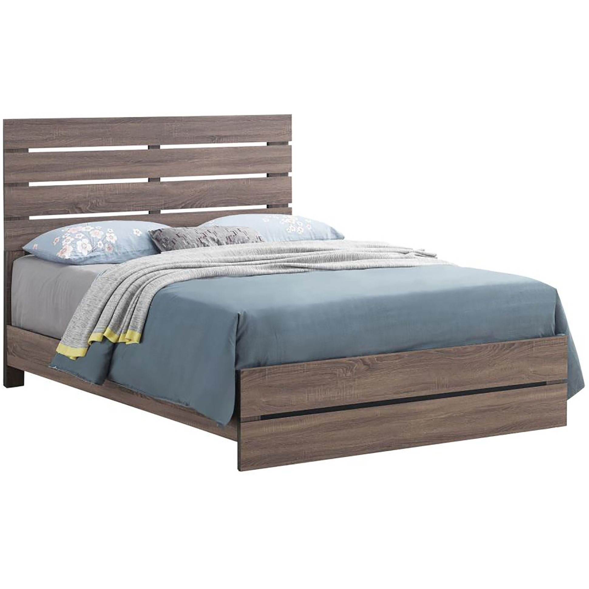 Barrel Oak Slatted Headboard Queen Panel Bed