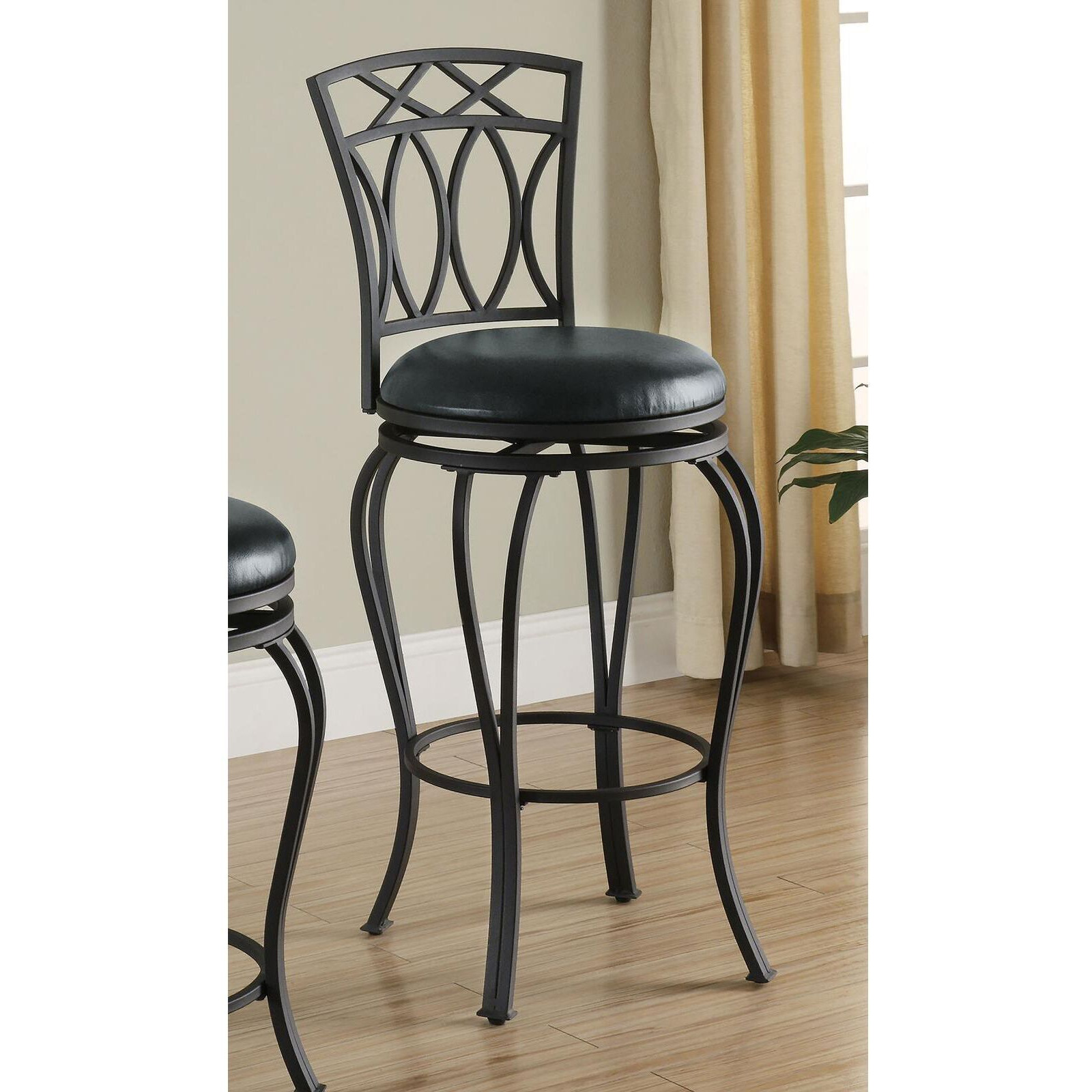 Black Swivel Bar Stool With Upholstered Seat