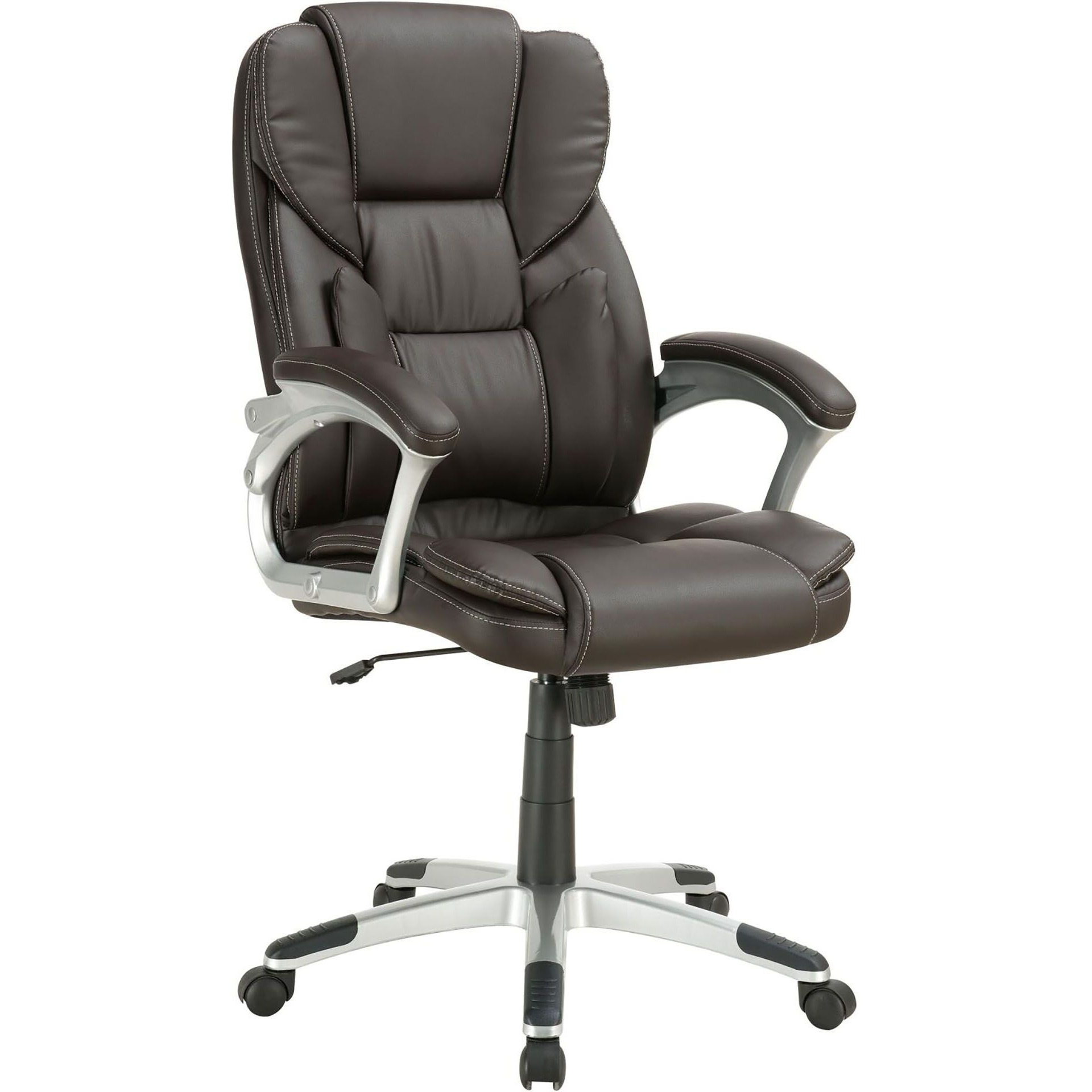 Dark Brown And Silver Swivel Office Chair With Armrest