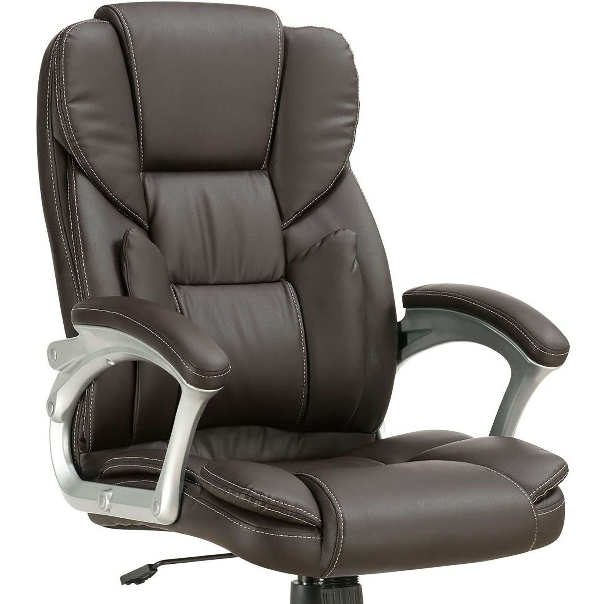 Dark Brown And Silver Swivel Office Chair With Armrest