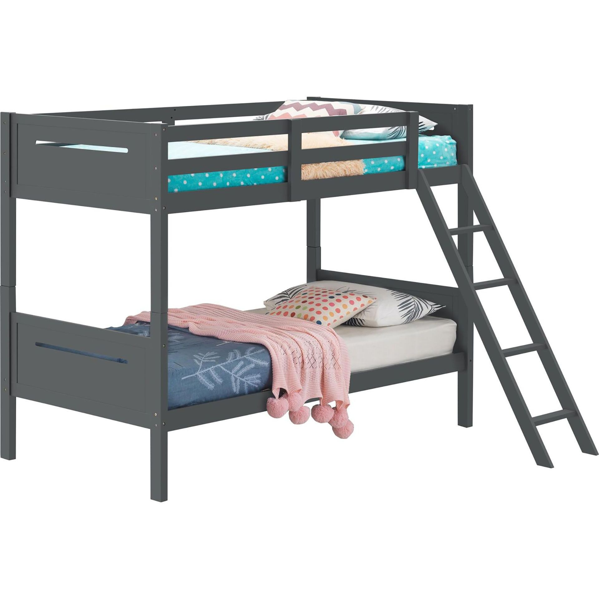 Grey Twin/Twin Bunk Bed With Built-In Ladder