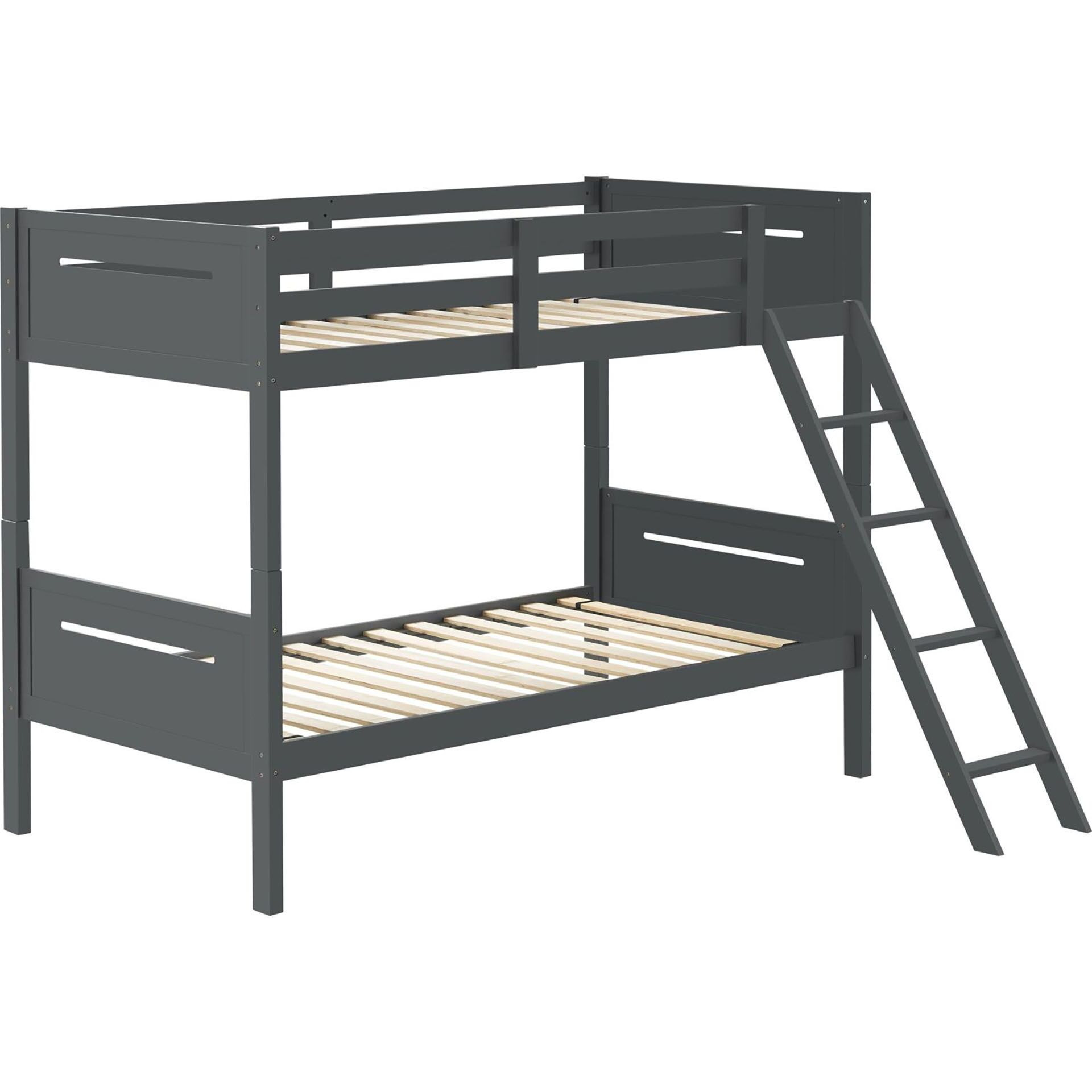 Grey Twin/Twin Bunk Bed With Built-In Ladder