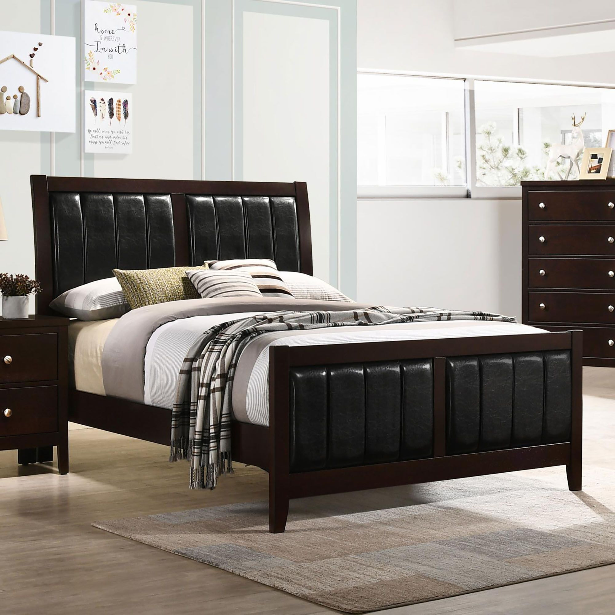 Cappuccino And Black Tufted Full Panel Bed