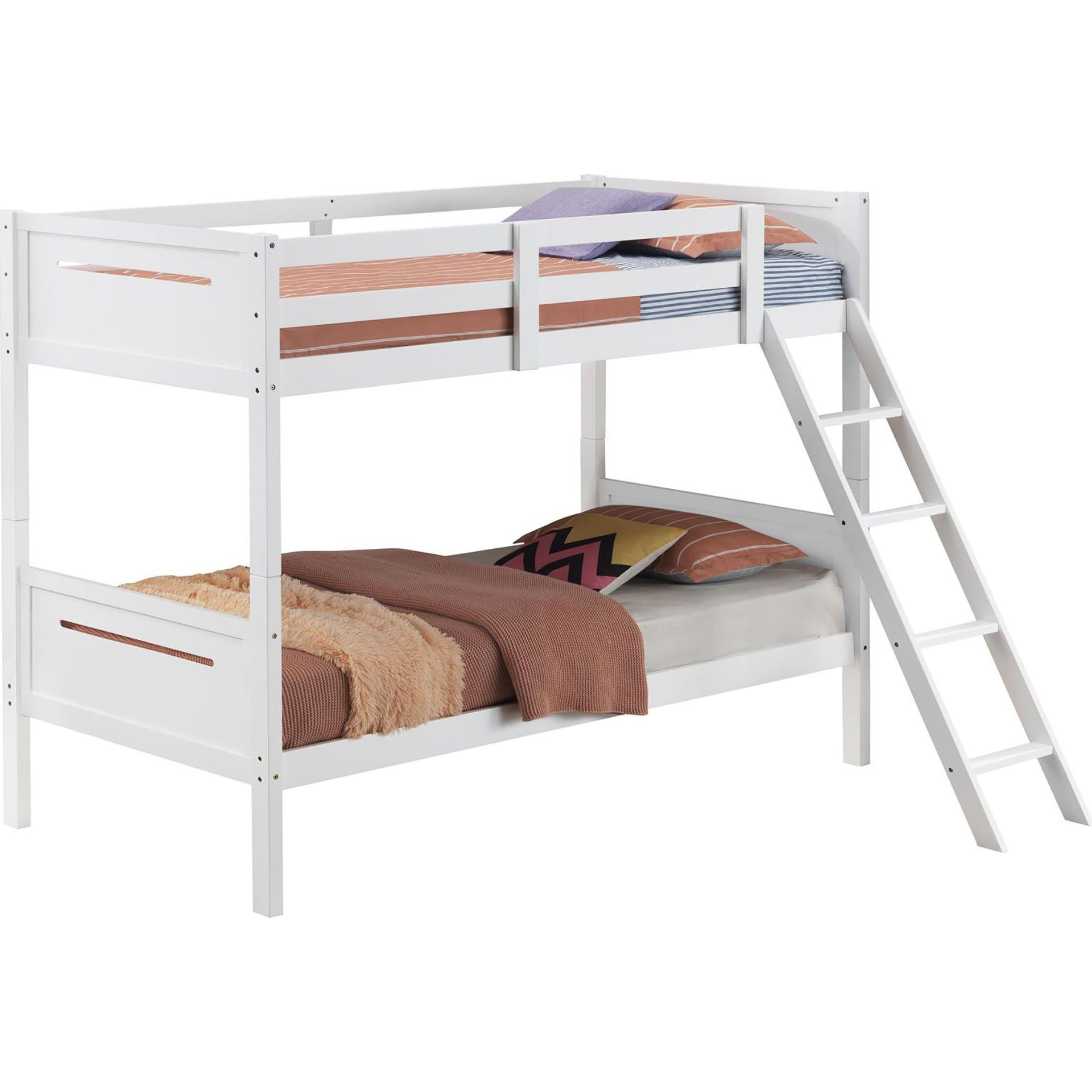 White Twin/Twin Bunk Bed With Built-In Ladder