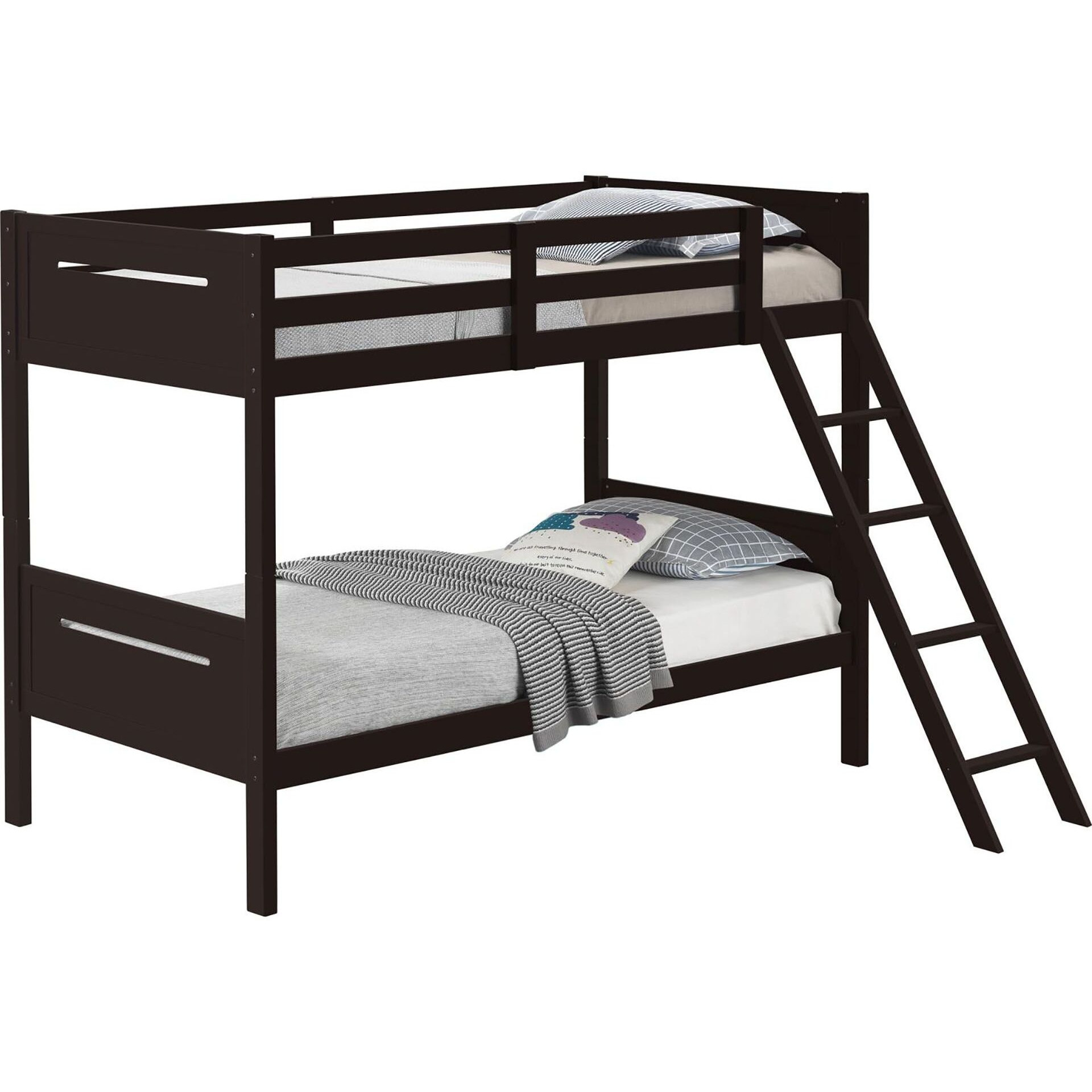 Espresso Twin/Twin Bunk Bed With Built-In Ladder