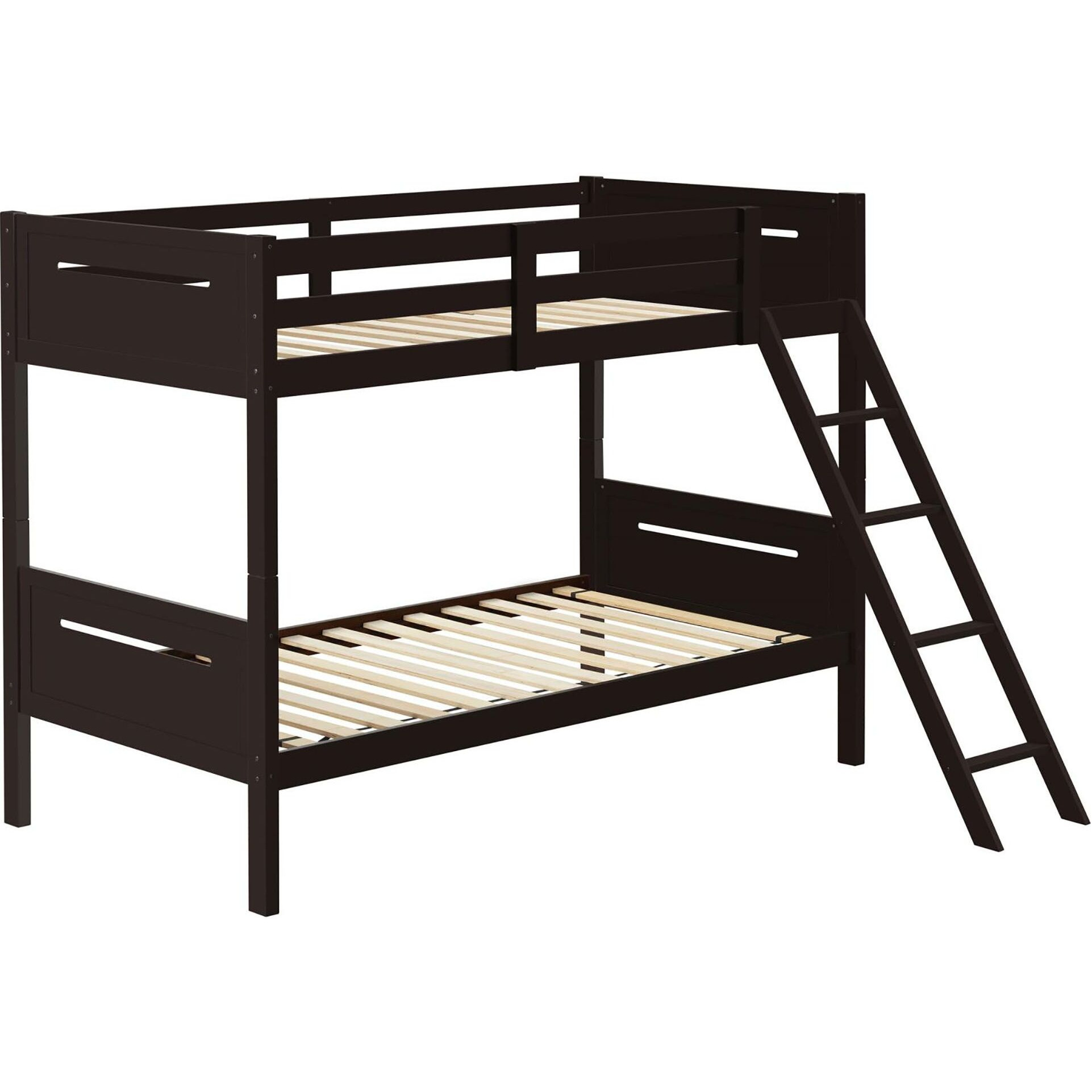 Espresso Twin/Twin Bunk Bed With Built-In Ladder