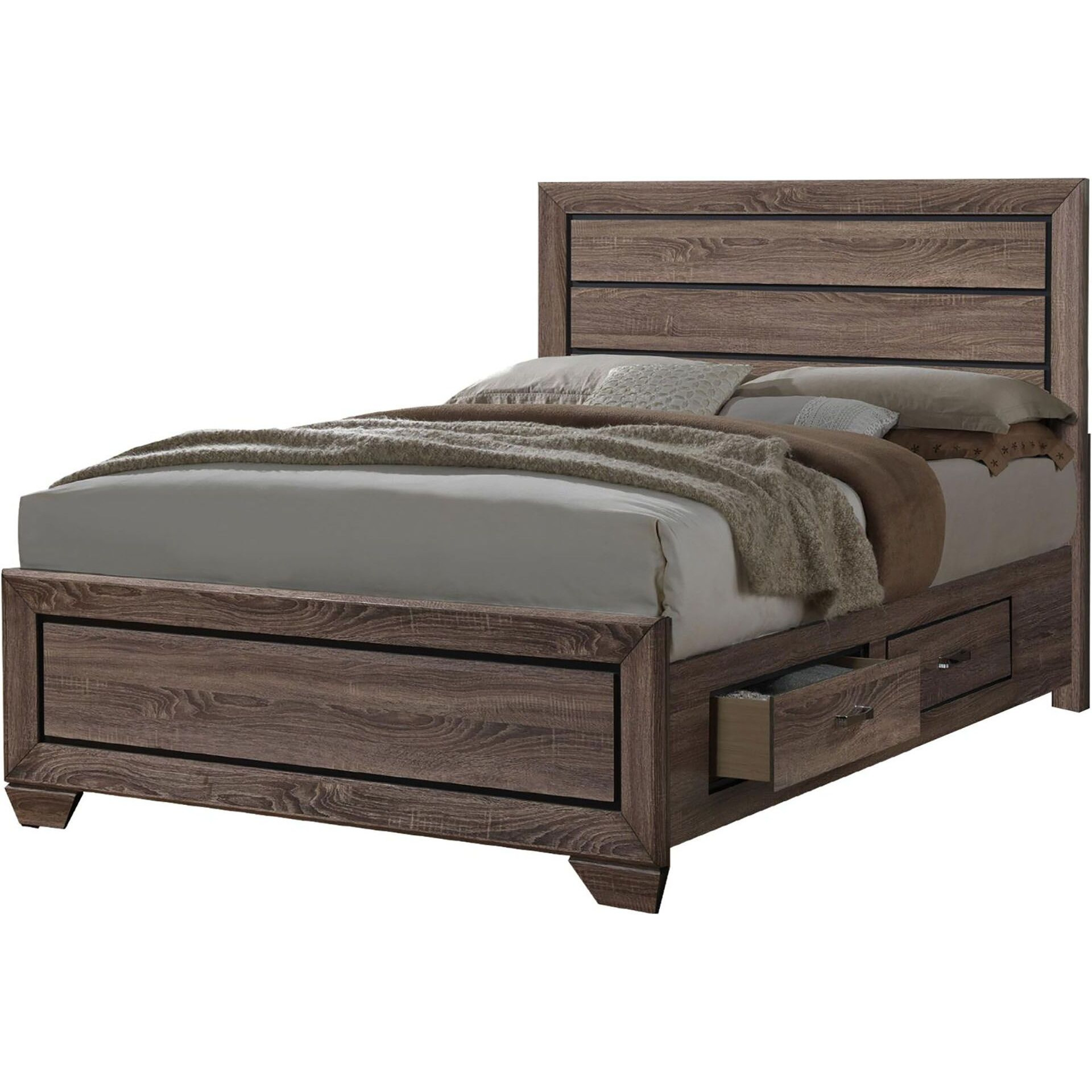 Washed Taupe Queen Storage Bed