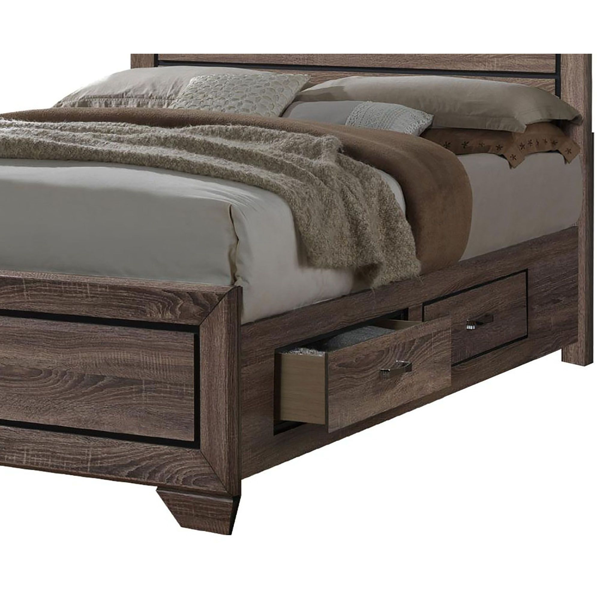 Washed Taupe Queen Storage Bed