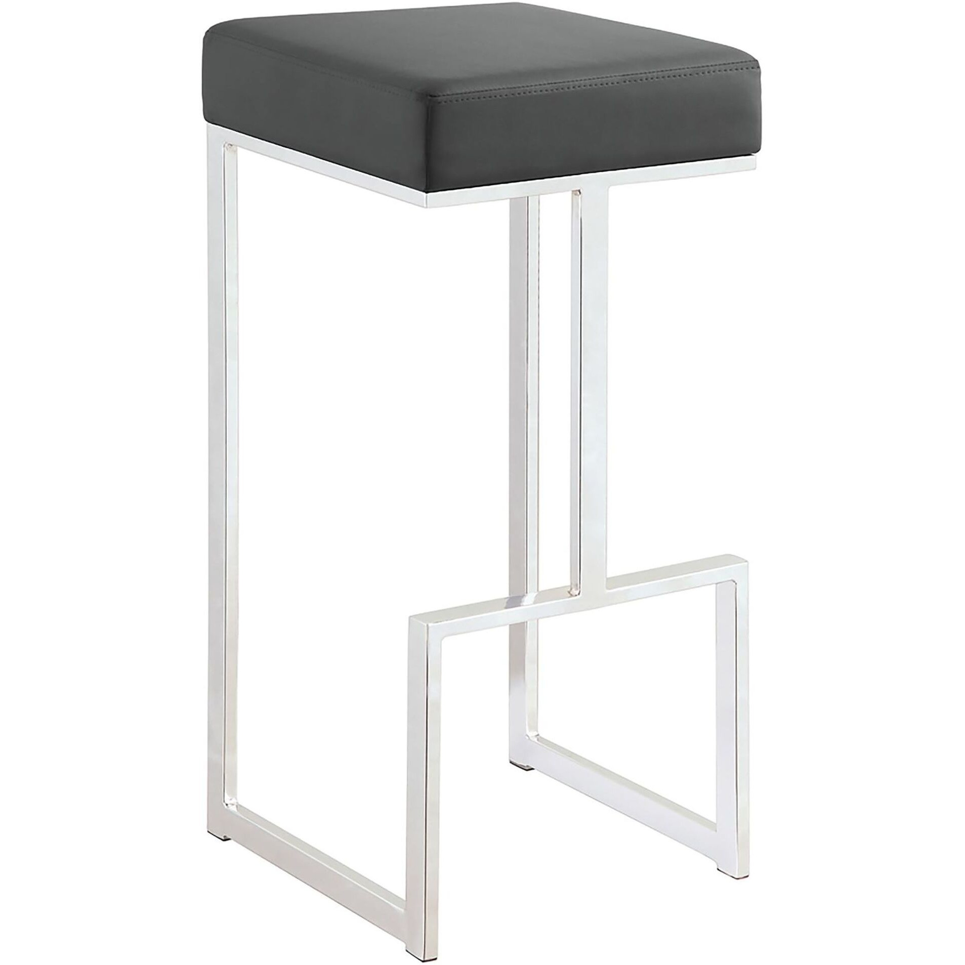 Grey And Chrome Upholstered Bar Stool