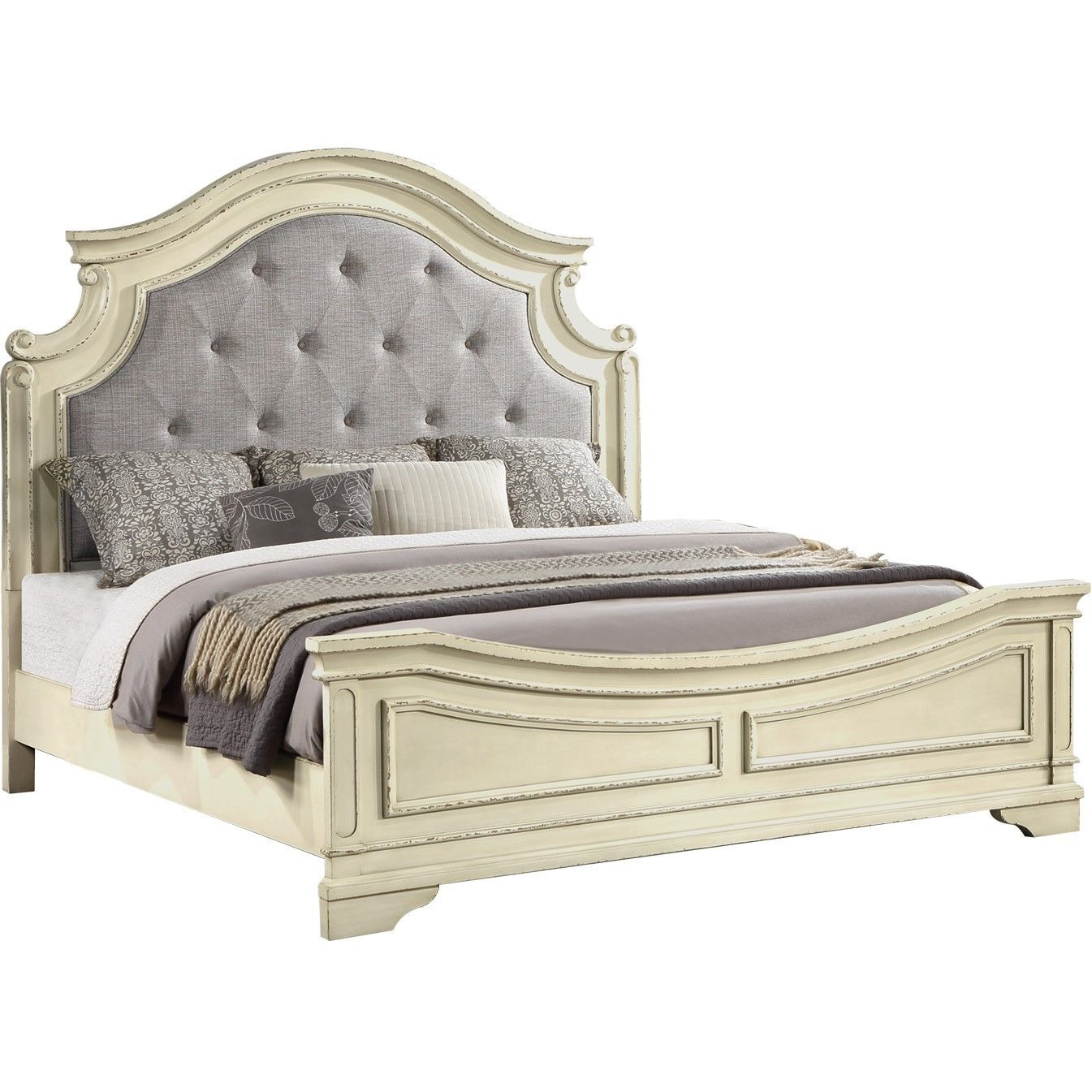 Traditional Style Queen Bed With Button Tufted Upholstery Headboard Made With Wood In Antique Beige