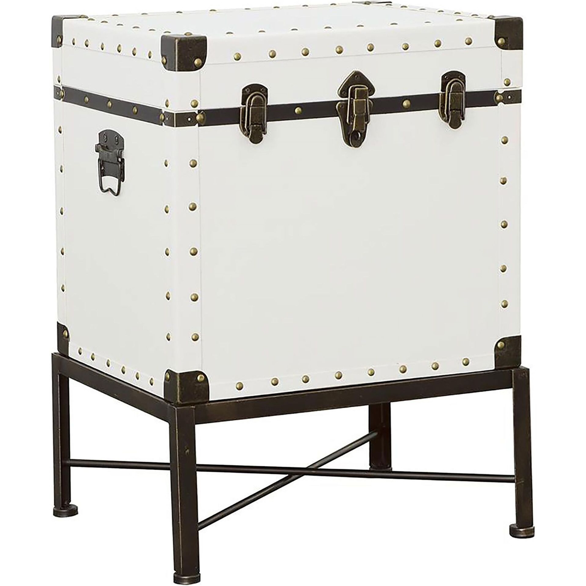 White And Bronze Washed Trunk Style Accent Cabinet