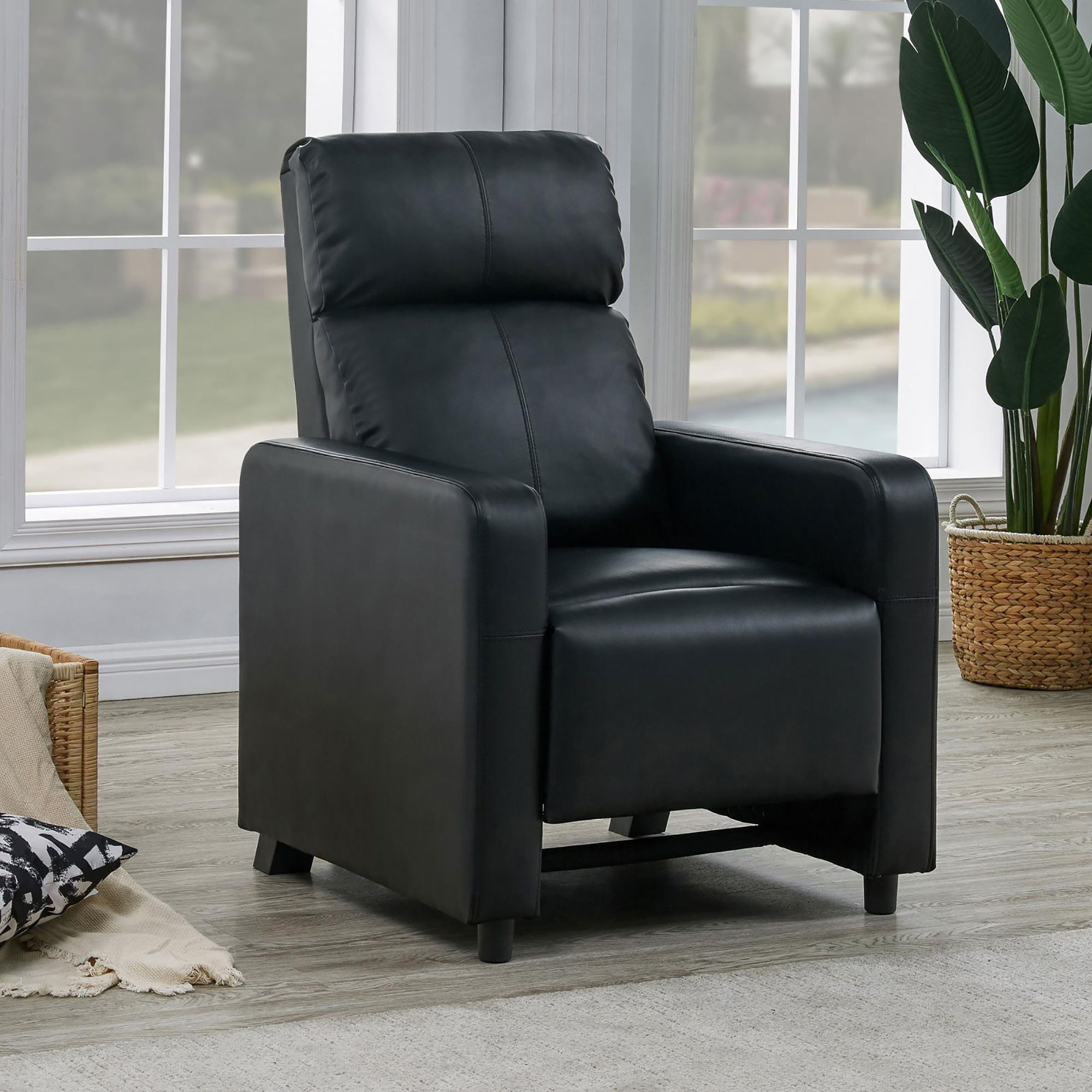 Black Upholstered Push-Back Recliner