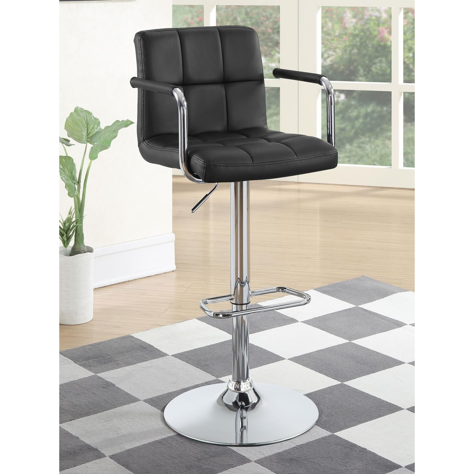 Black And Chrome Adjustable Bar Stool With Arms