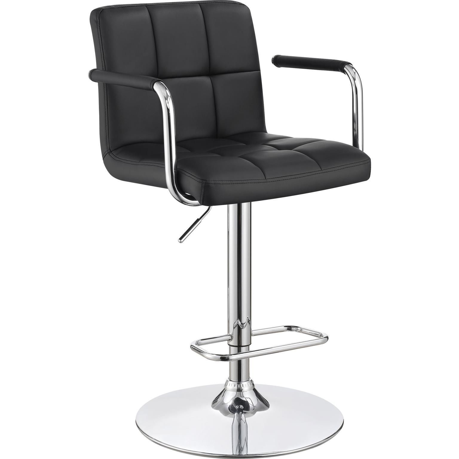 Black And Chrome Adjustable Bar Stool With Arms