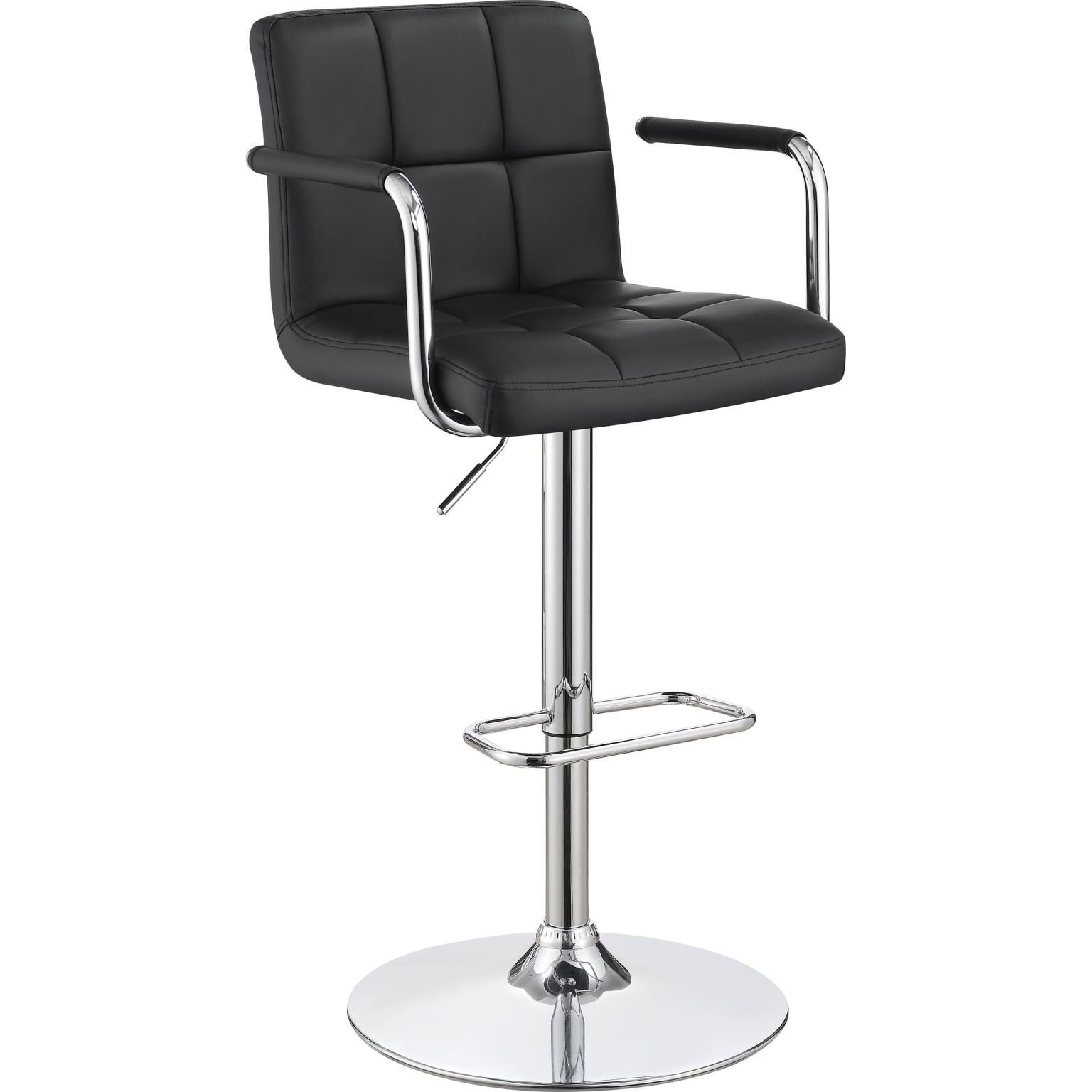 Black And Chrome Adjustable Bar Stool With Arms