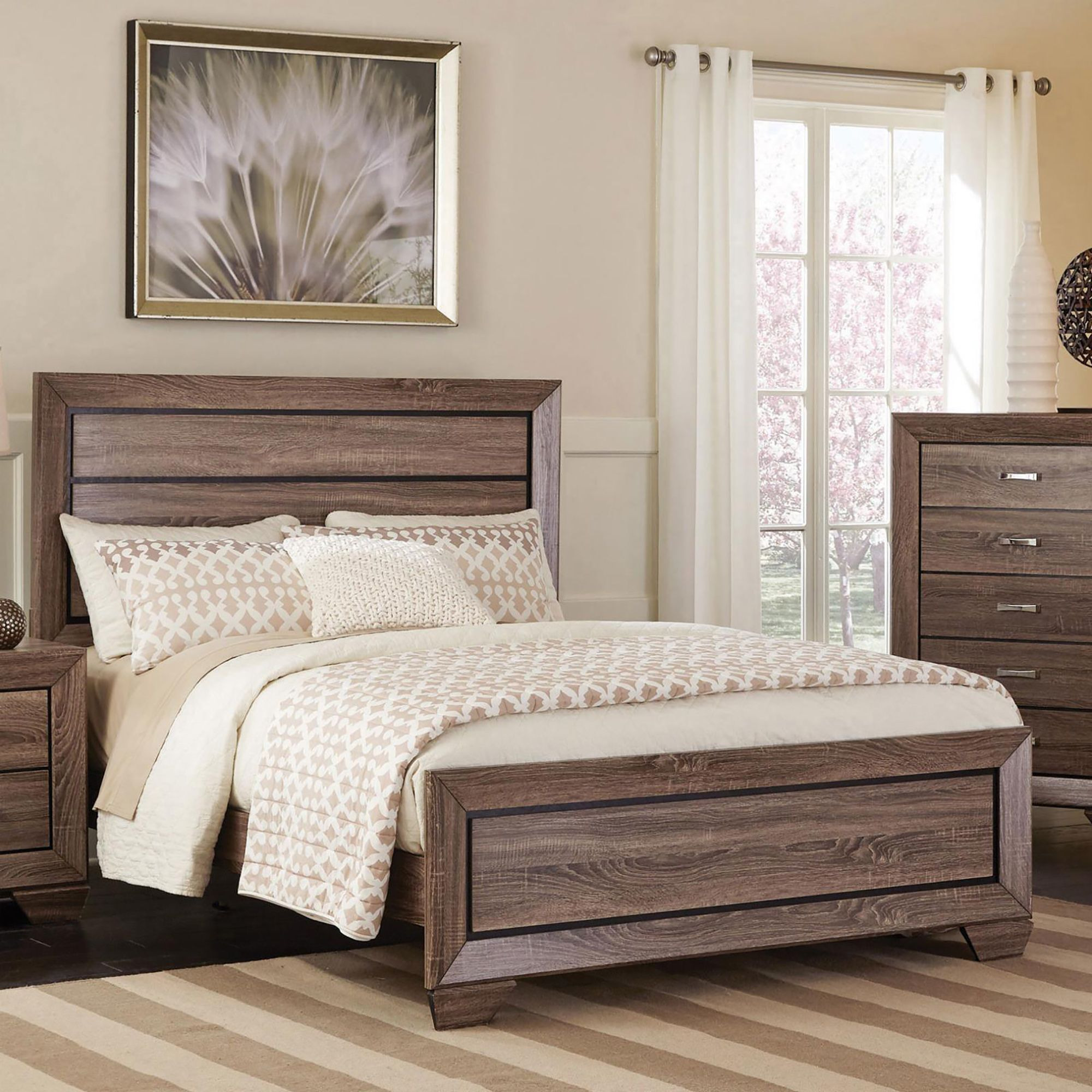 Washed Taupe Queen Panel Bed