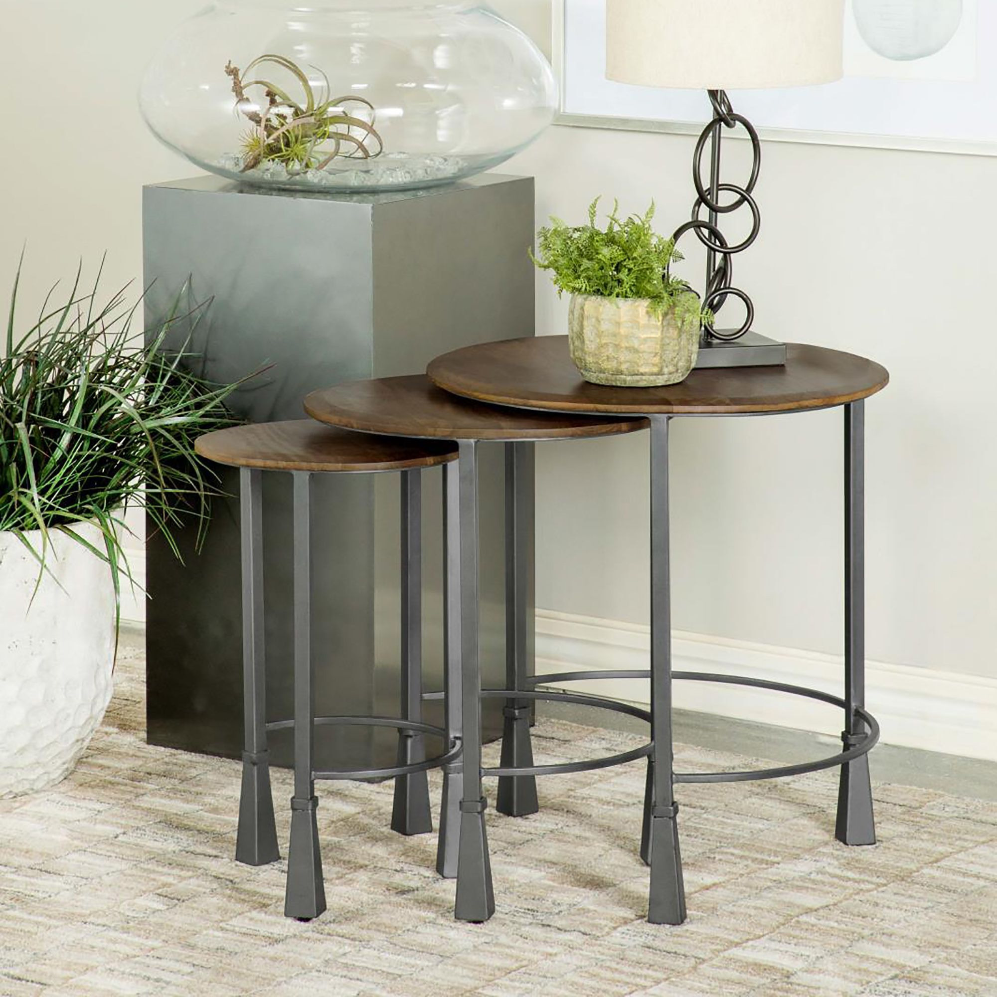 Natural And Gunmetal 3-Piece Nesting Table