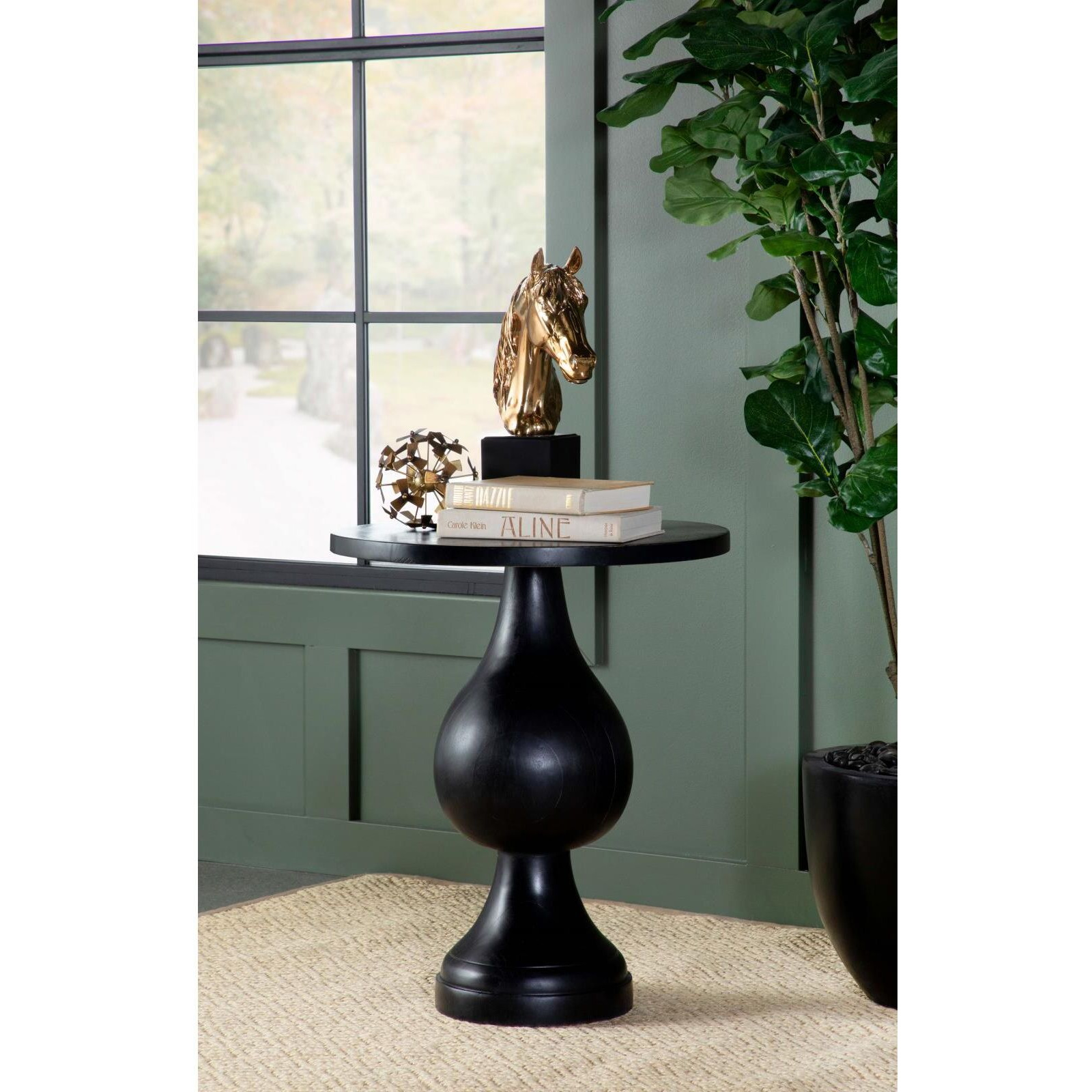 Black Stain Pedestal Accent Table