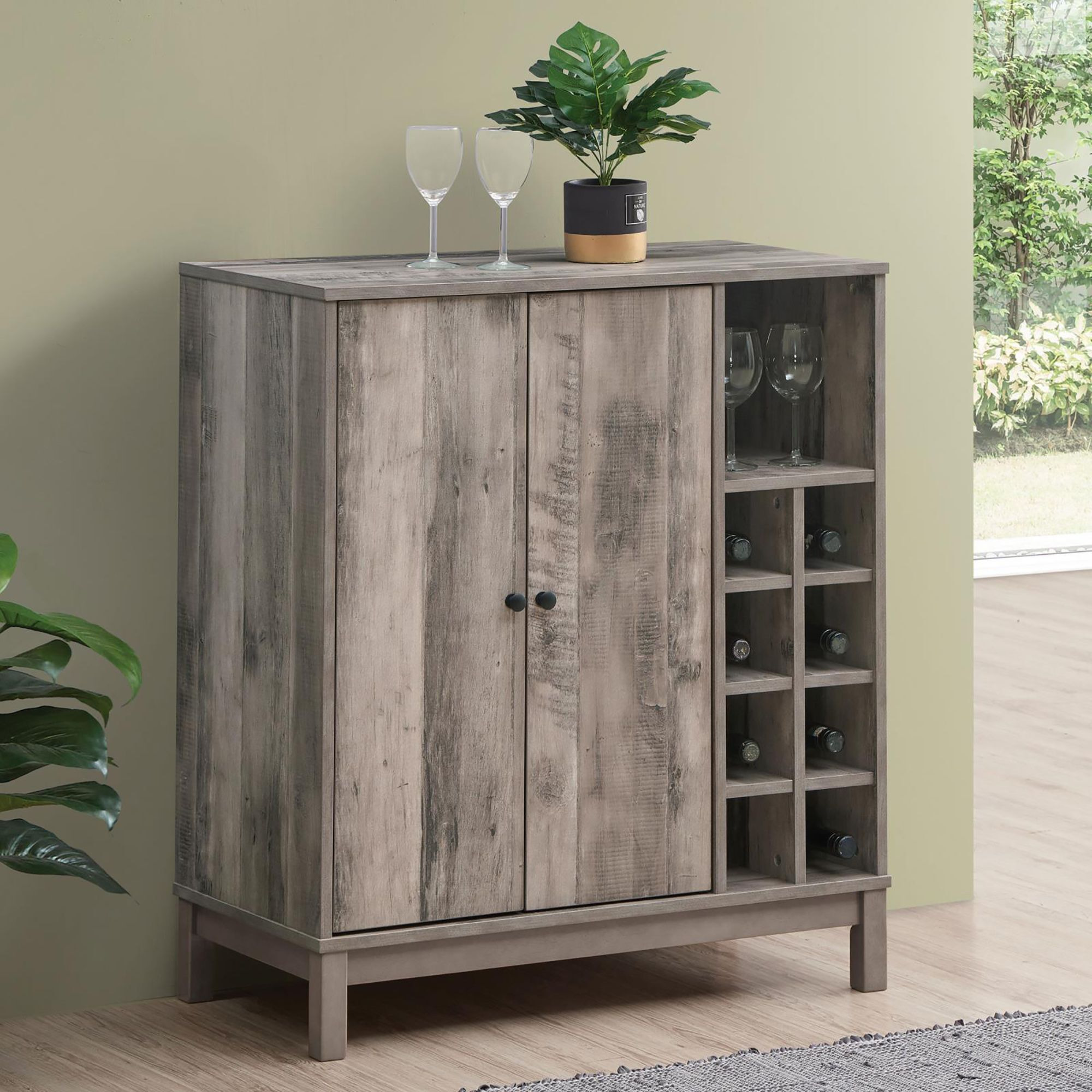 Weathered Acacia Wine Cabinet With 2 Doors