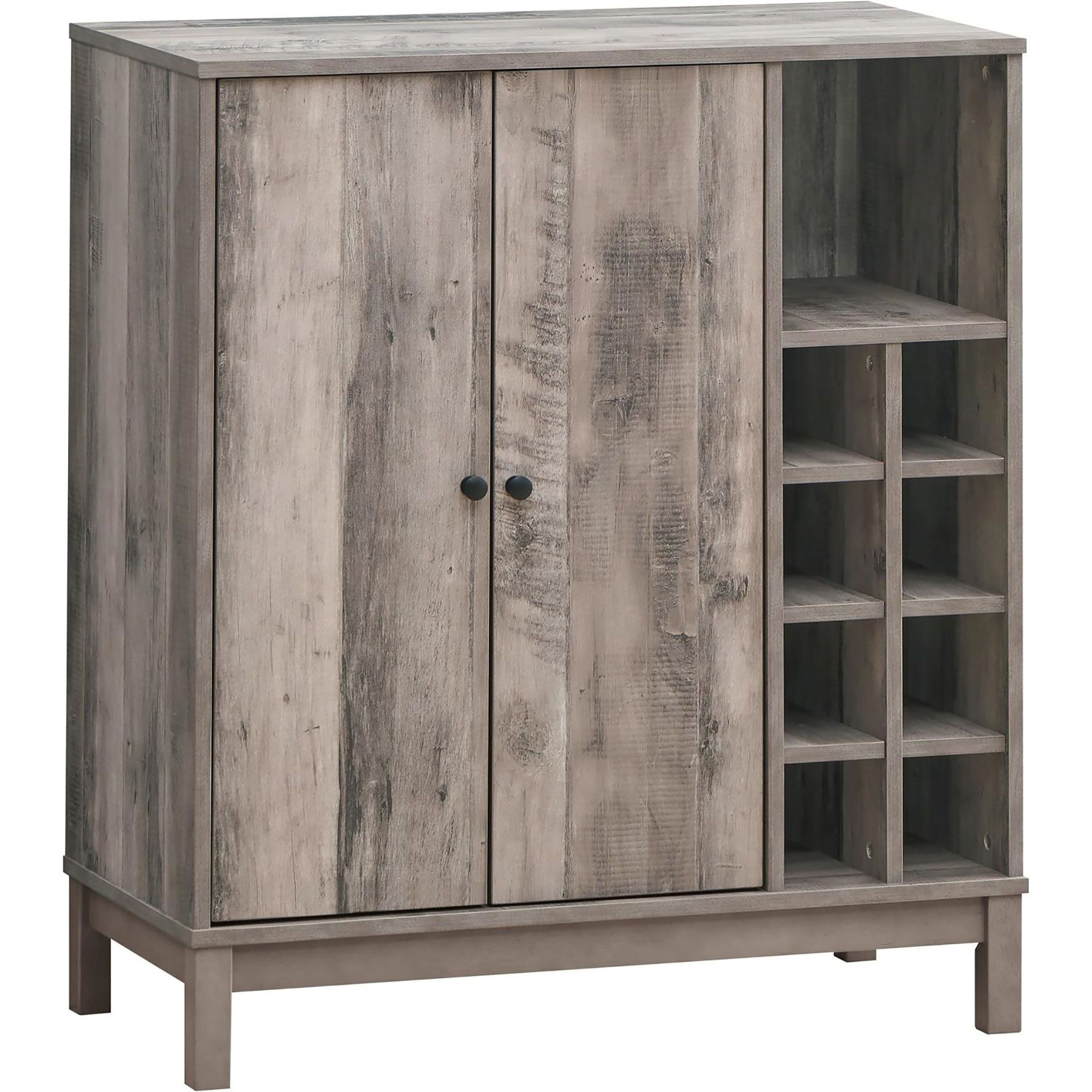 Weathered Acacia Wine Cabinet With 2 Doors