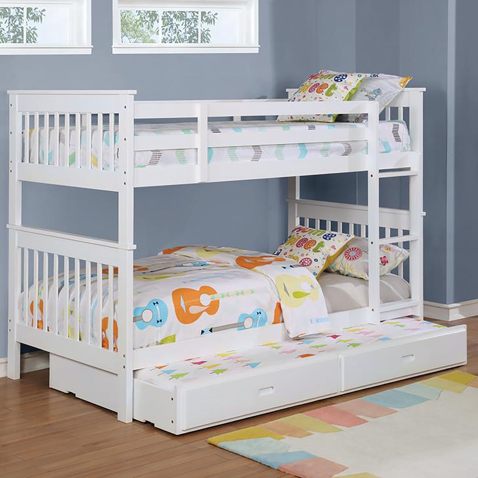 White Slatted Headboard Twin/Twin Bunk Bed