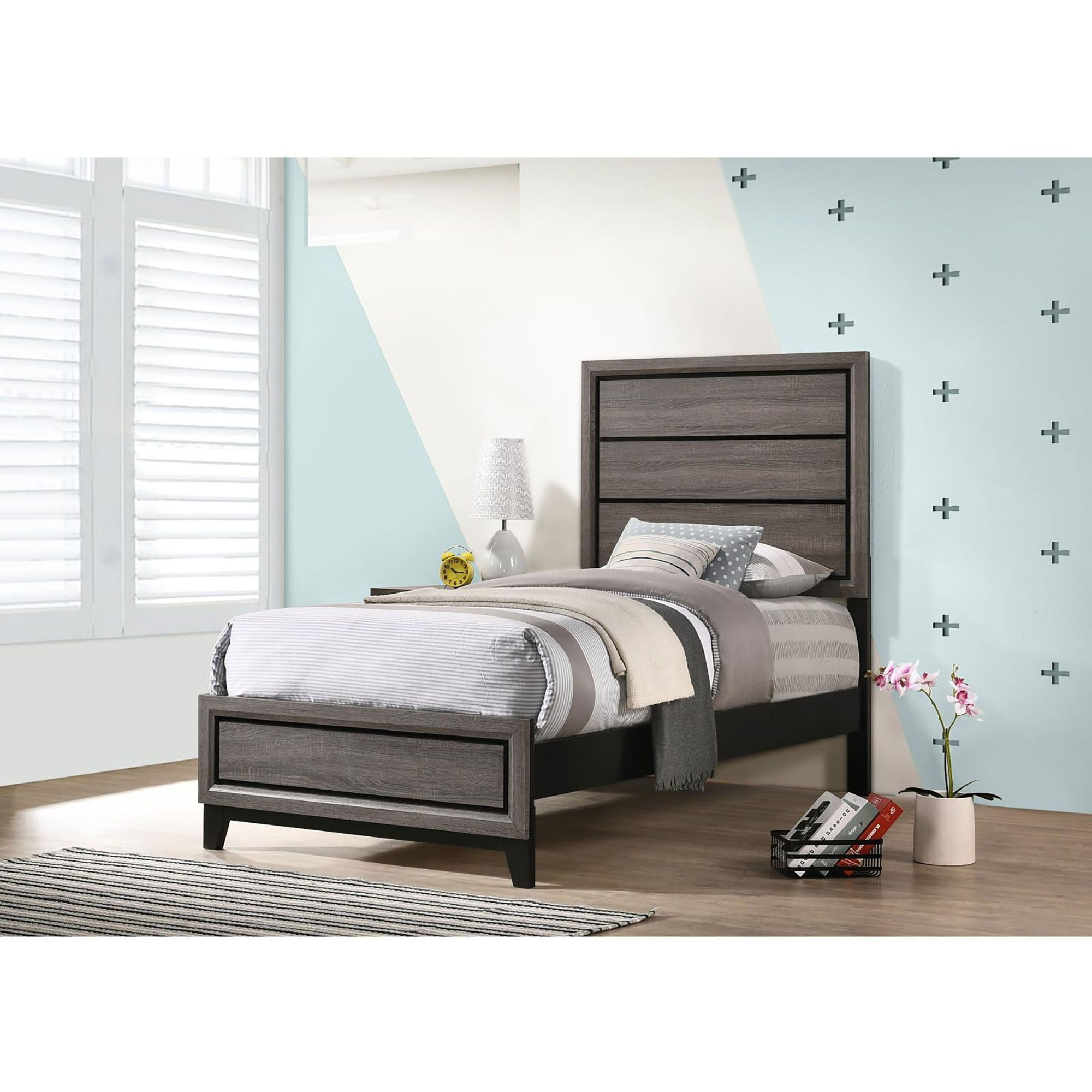 Grey Oak Twin Panel Bed