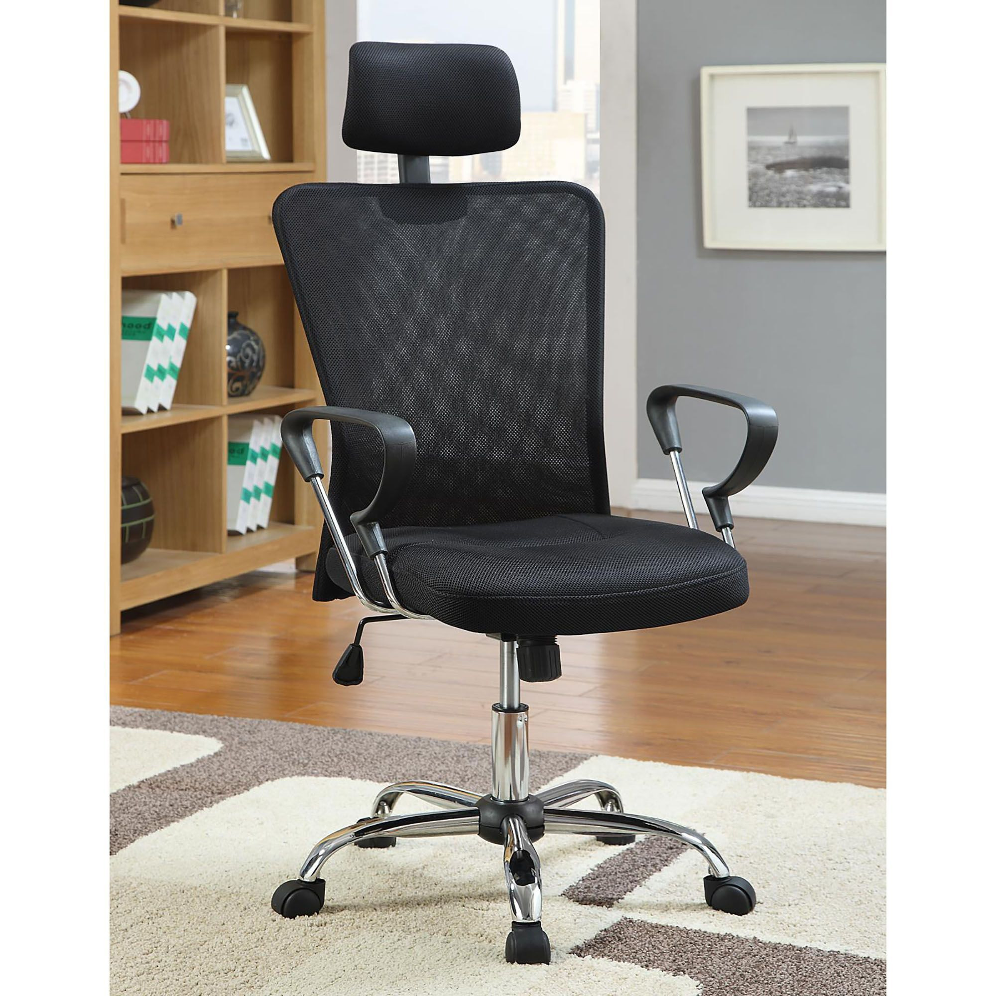 Black And Chrome Height Adjustable Office Chair With Casters