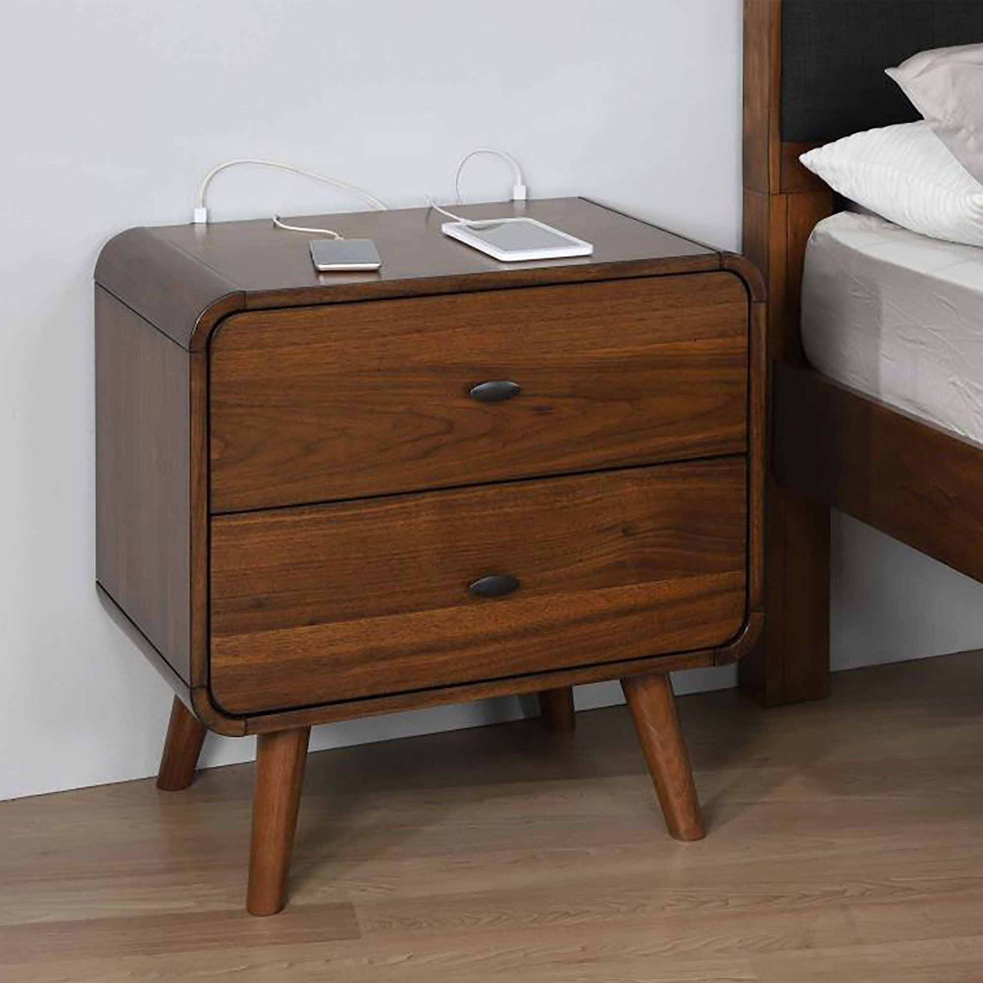 Dark Walnut 2-Drawer Nightstand