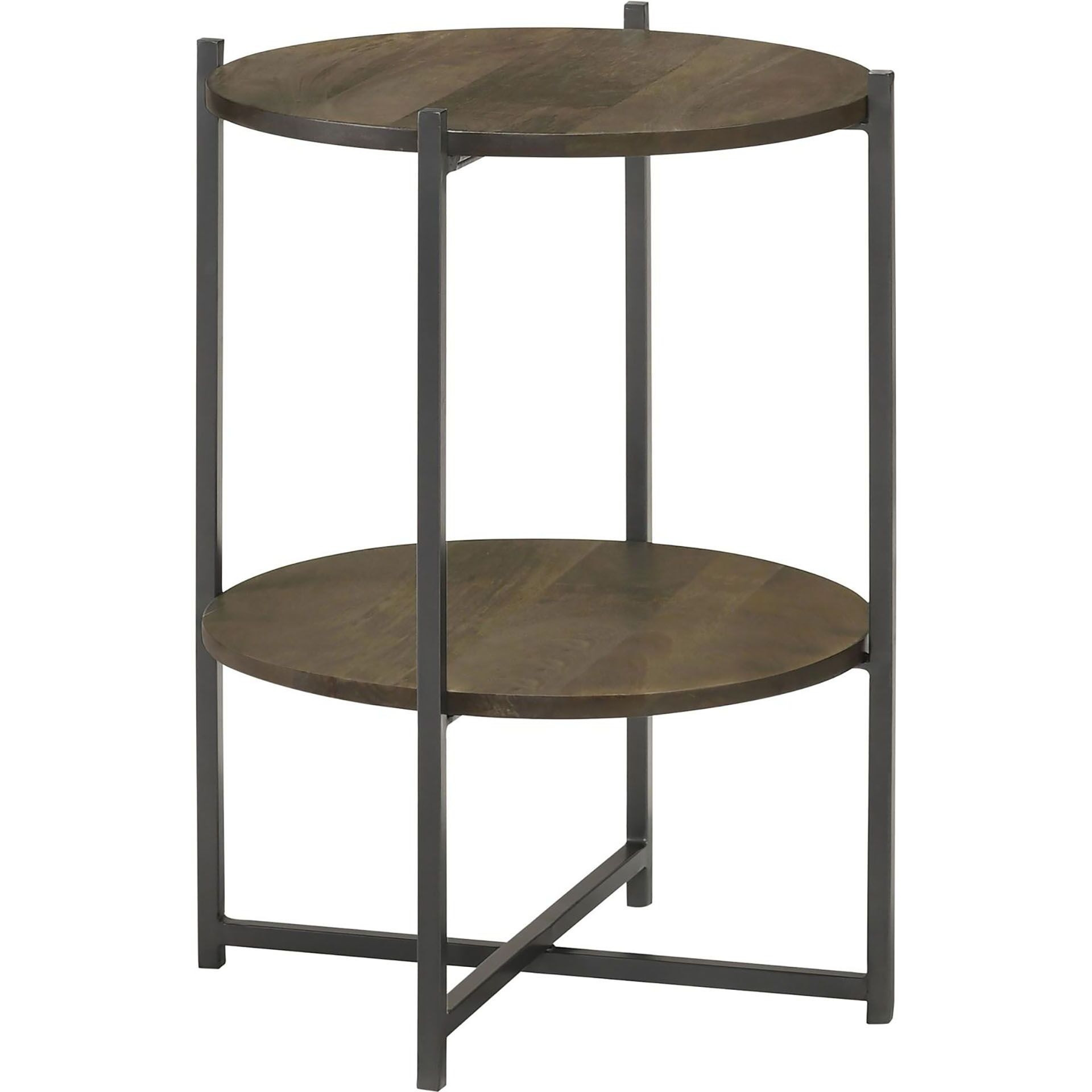 Natural And Gunmetal Accent Table With Bottom Shelf