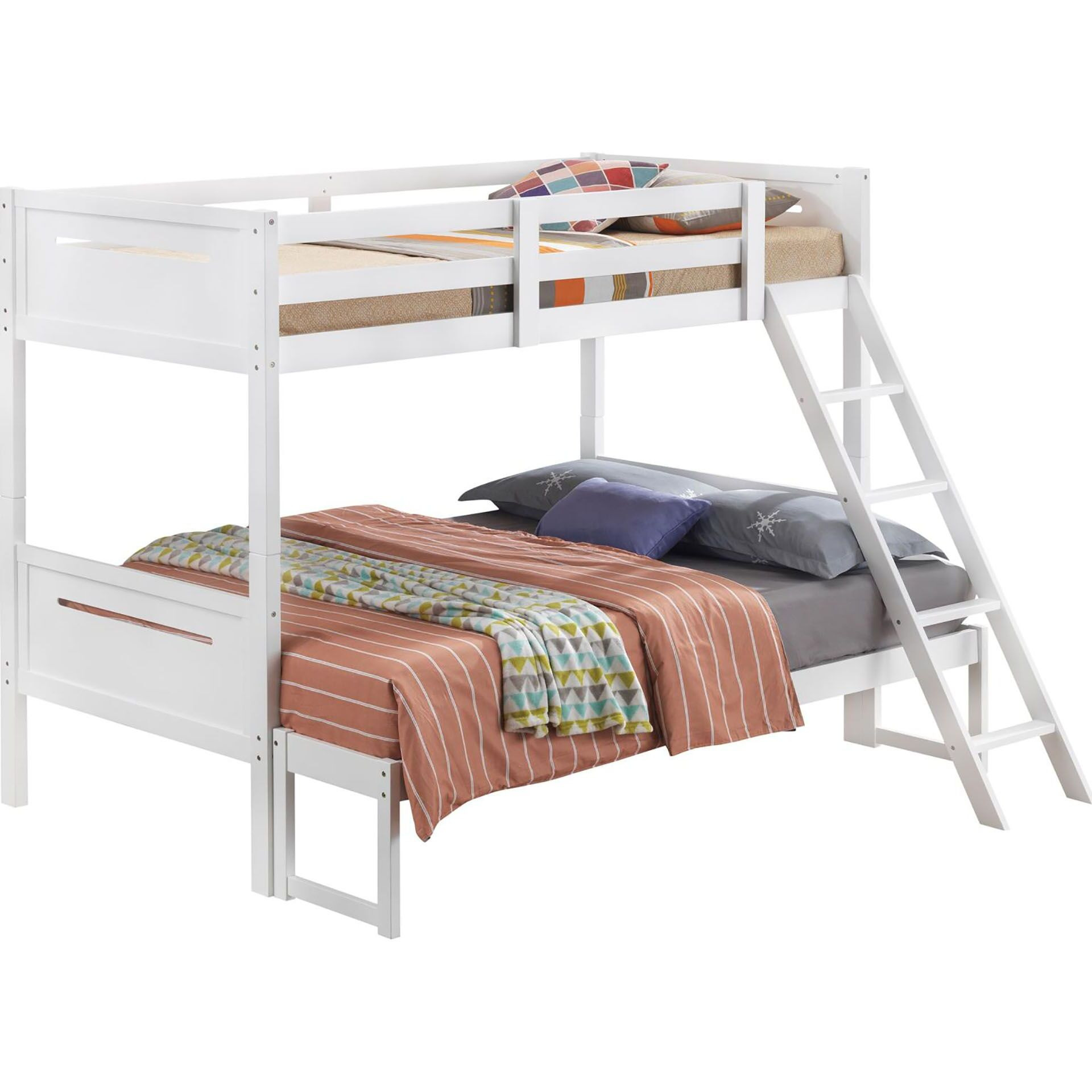 White Twin/Full Bunk Bed With Built-In Ladder