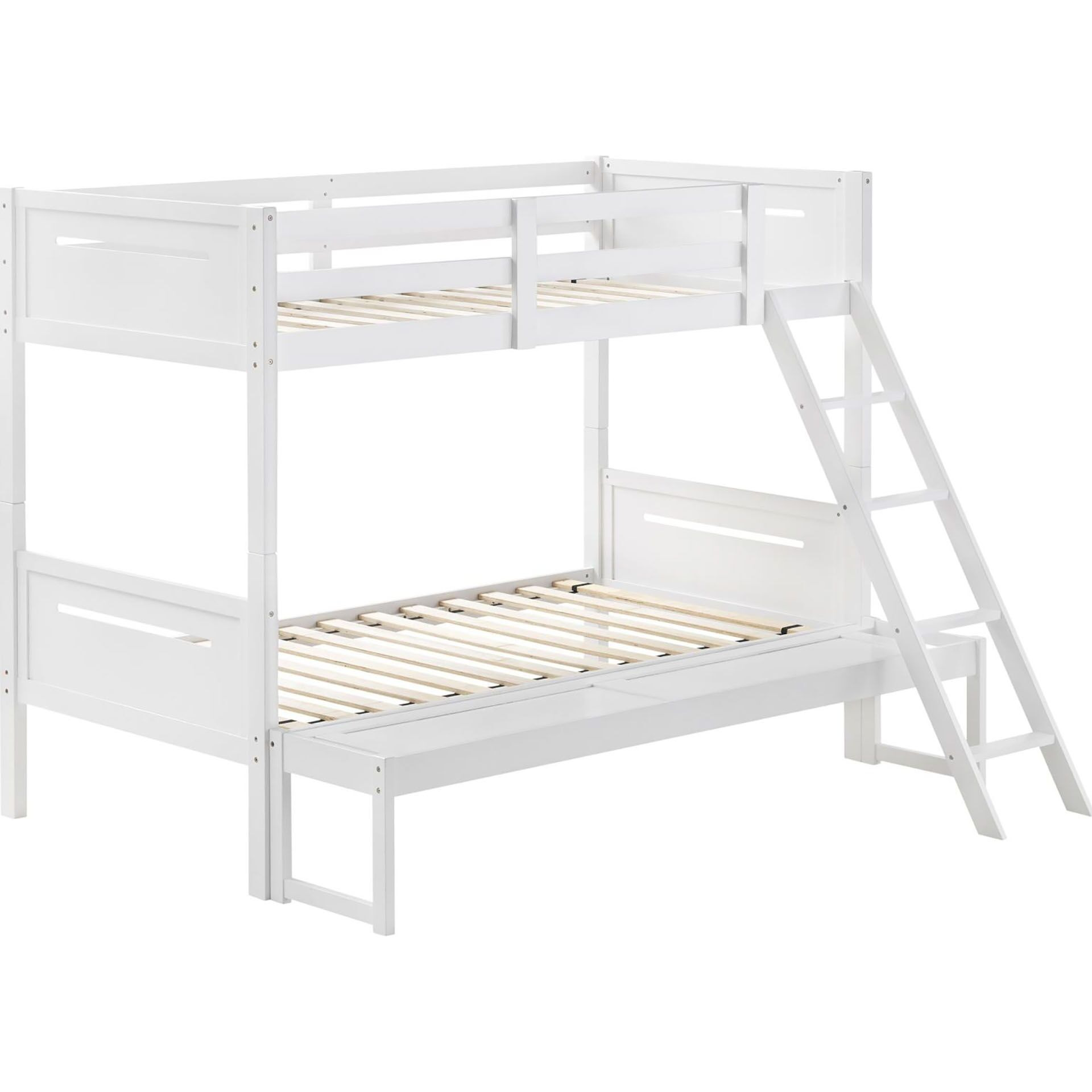 White Twin/Full Bunk Bed With Built-In Ladder