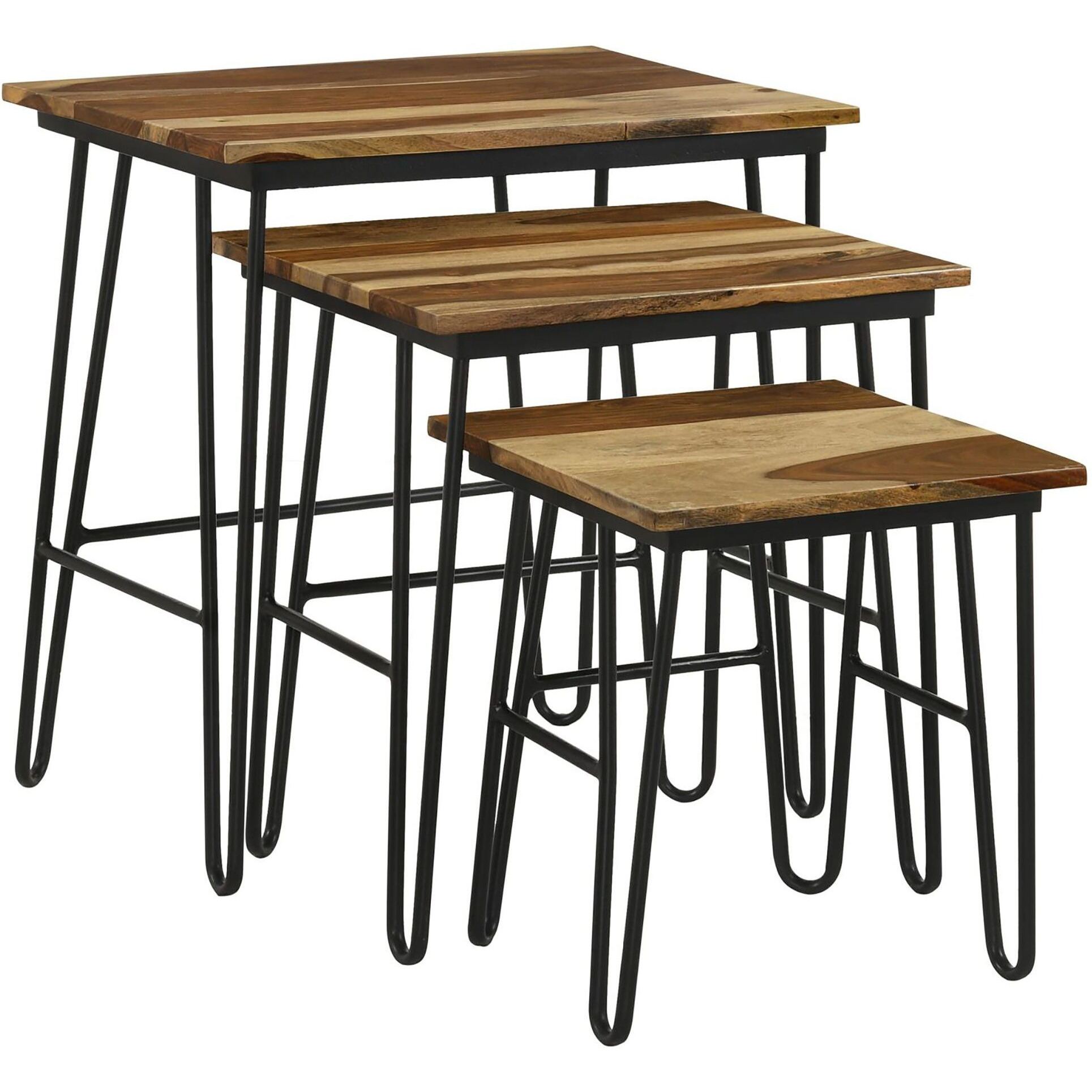 Natural And Black 3-Piece Nesting Table With Hairpin Legs