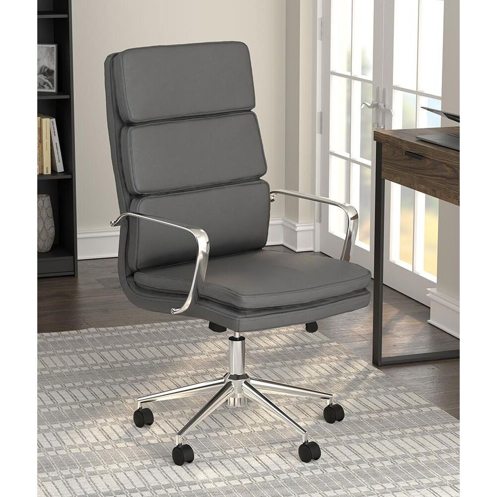 Grey And Chrome Upholstered Office Chair With Casters