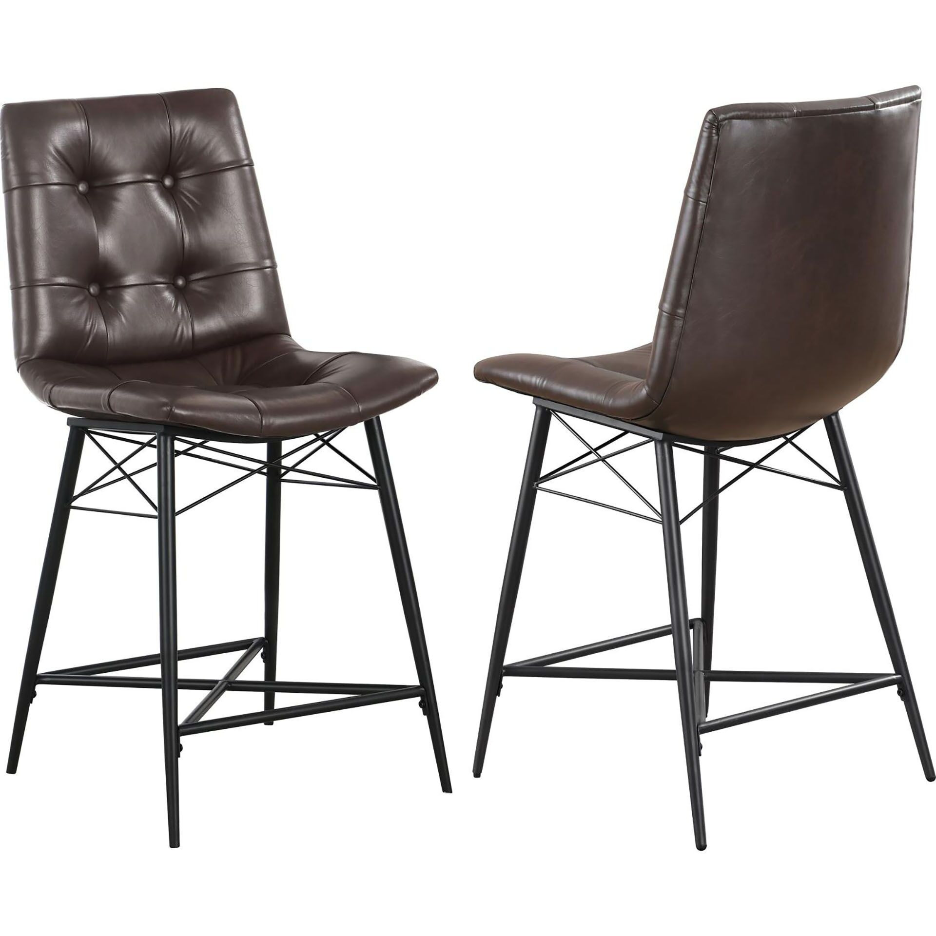 Brown Tufted Counter Height Stool (Set Of 2)