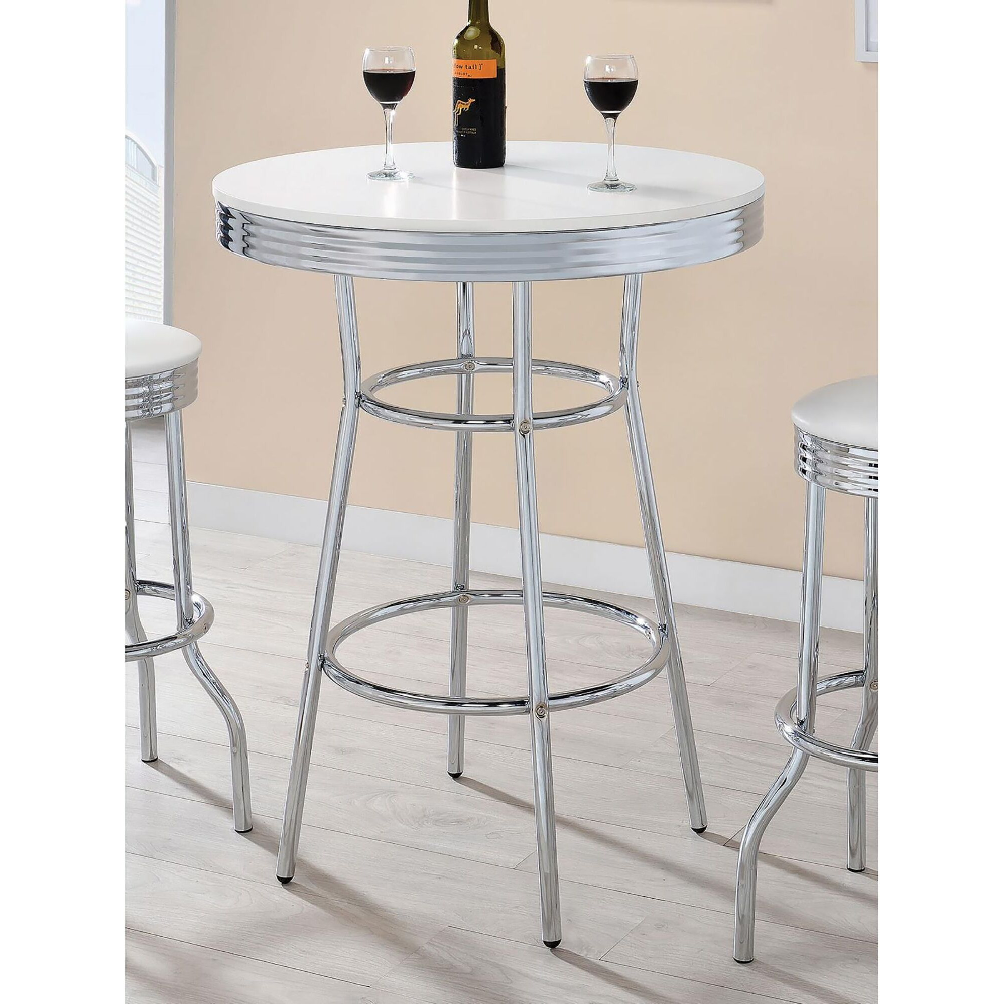 Werner Glossy White And Chrome Round Bar Table