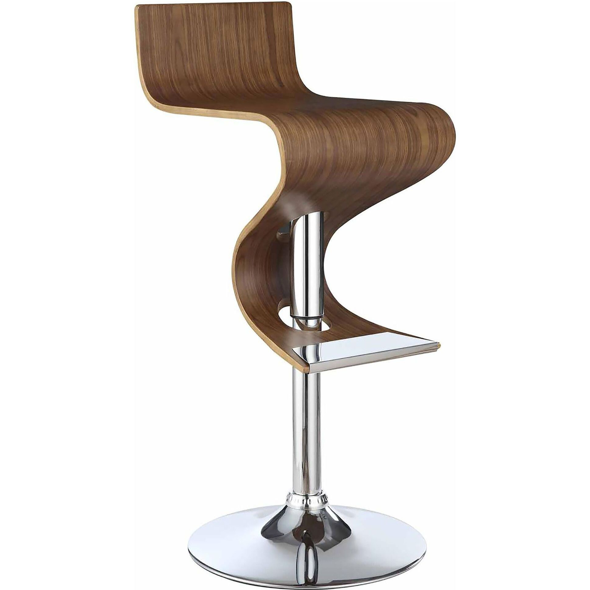 Walnut And Chrome S-Shaped Adjustable Bar Stool