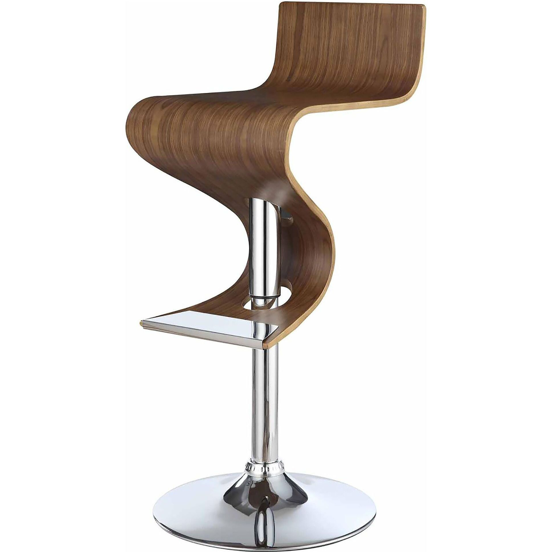 Walnut And Chrome S-Shaped Adjustable Bar Stool