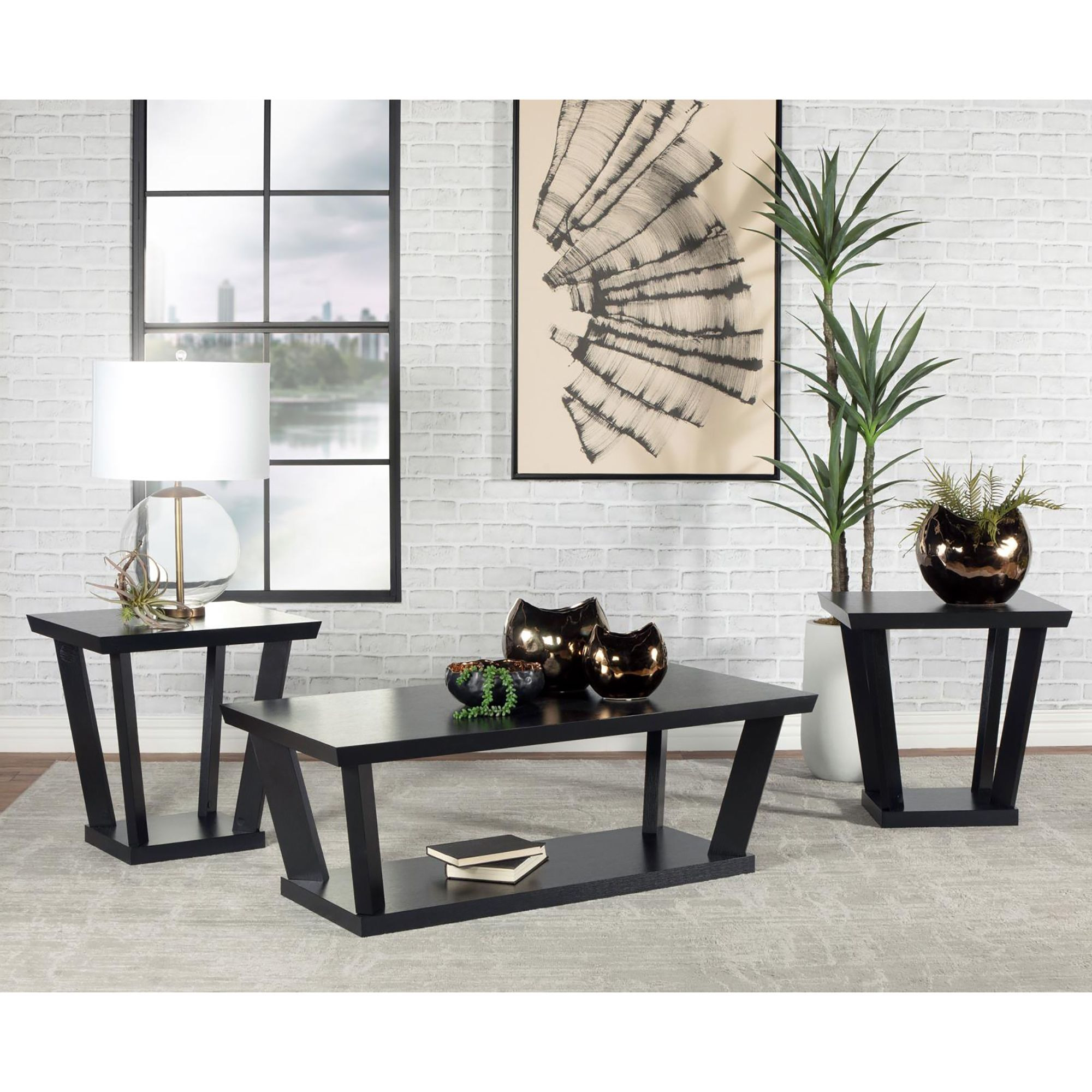 Black 3-Piece Occasional Set With Bottom Shelf