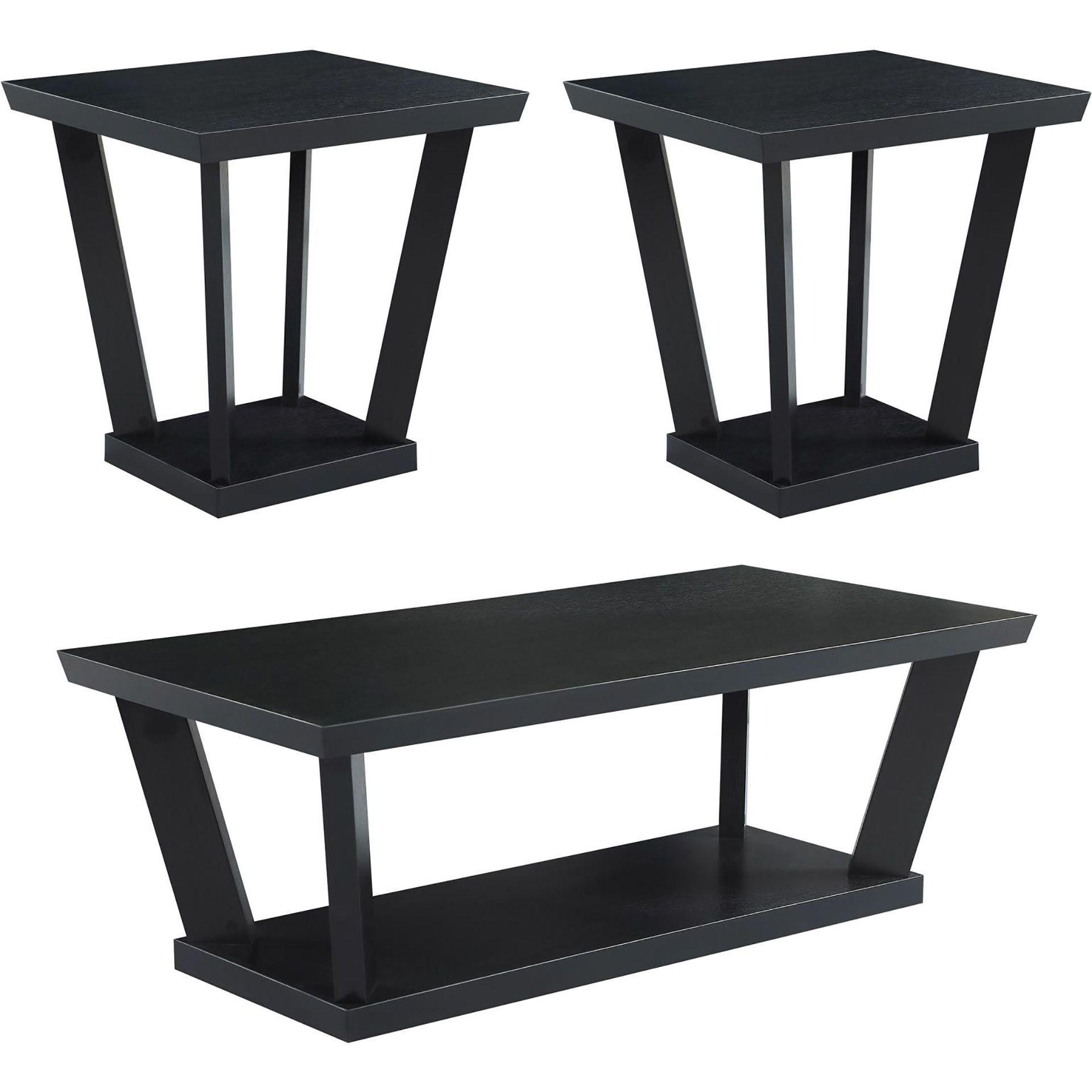 Black 3-Piece Occasional Set With Bottom Shelf