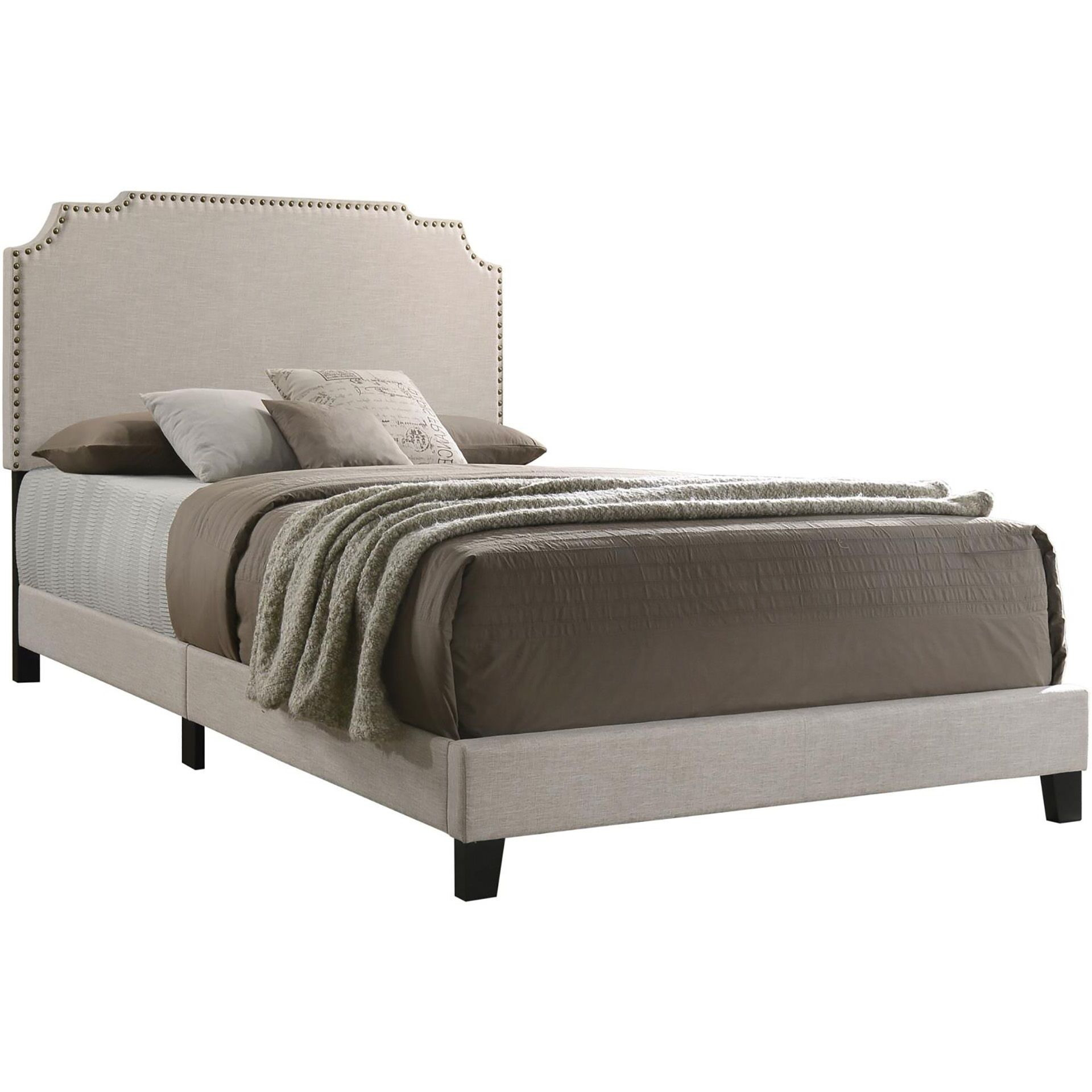 Beige Full Panel Bed With Nailhead Trim