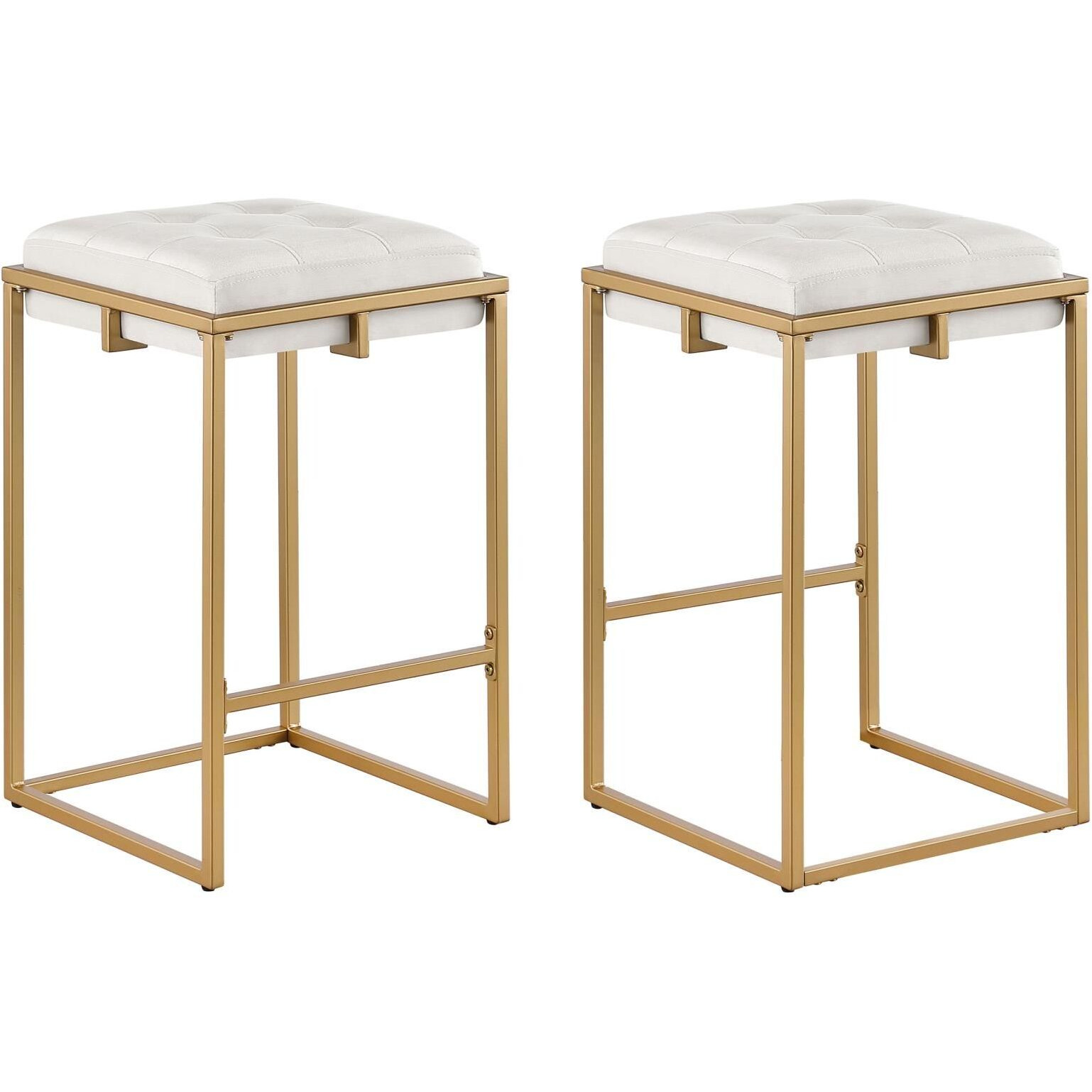 Beige And Gold Square Counter Height Stools (Set Of 2)