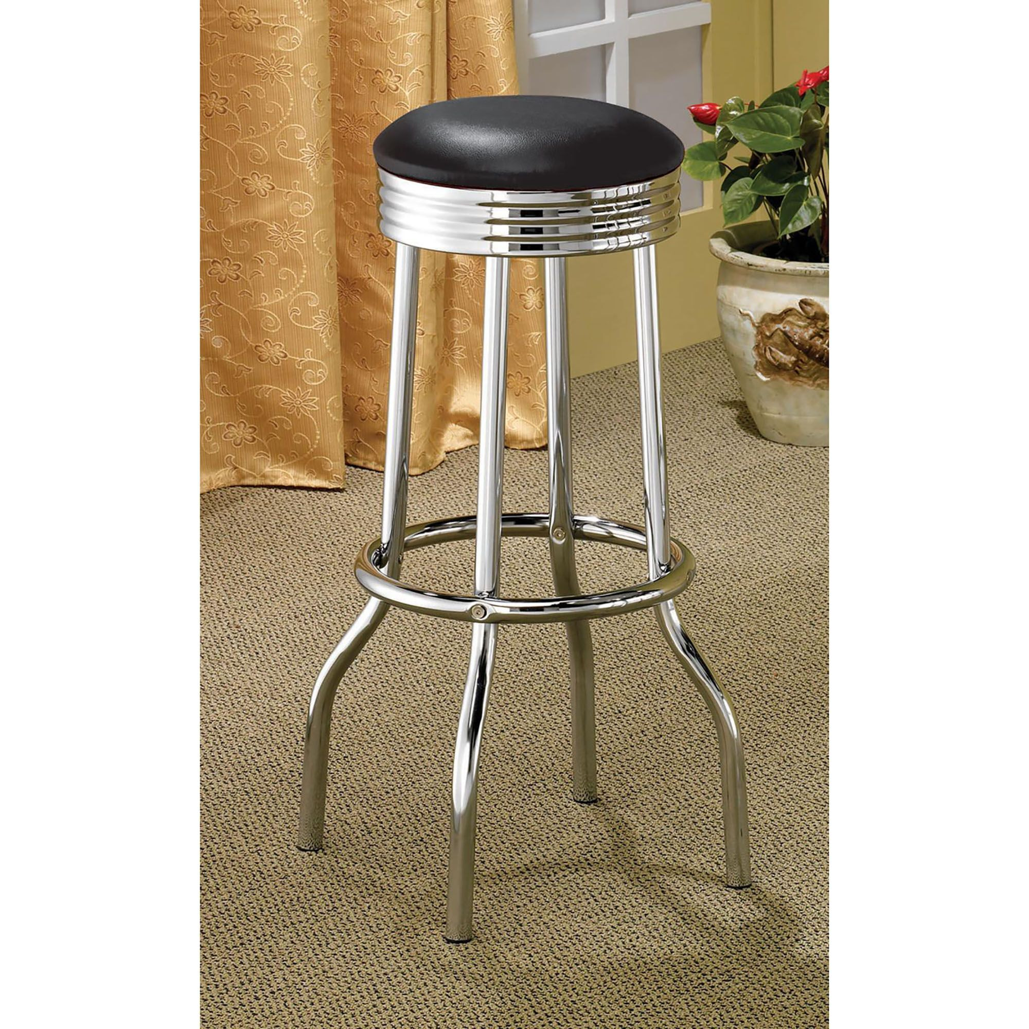 Black And Chrome Bar Height Stool (Set Of 2)