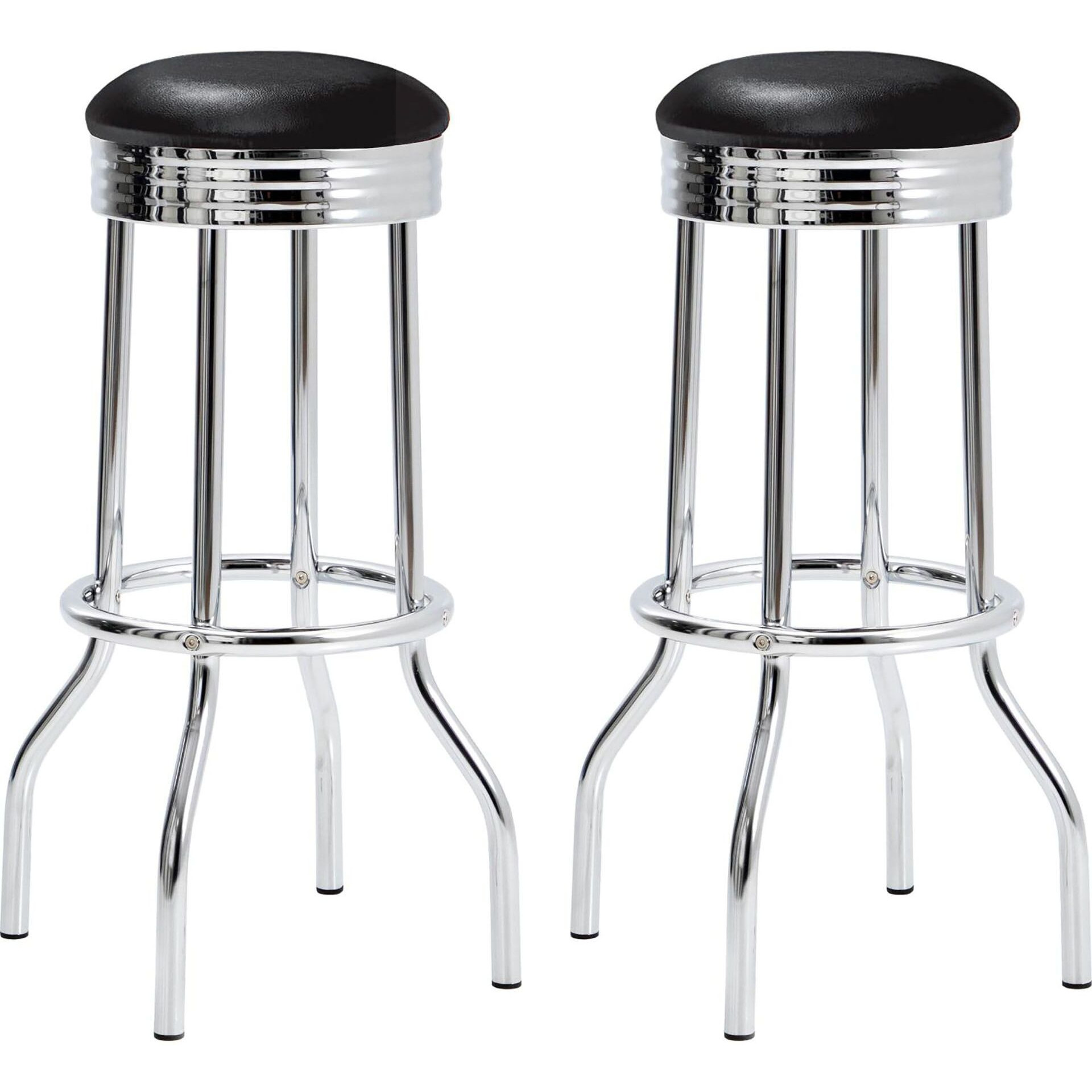 Black And Chrome Bar Height Stool (Set Of 2)