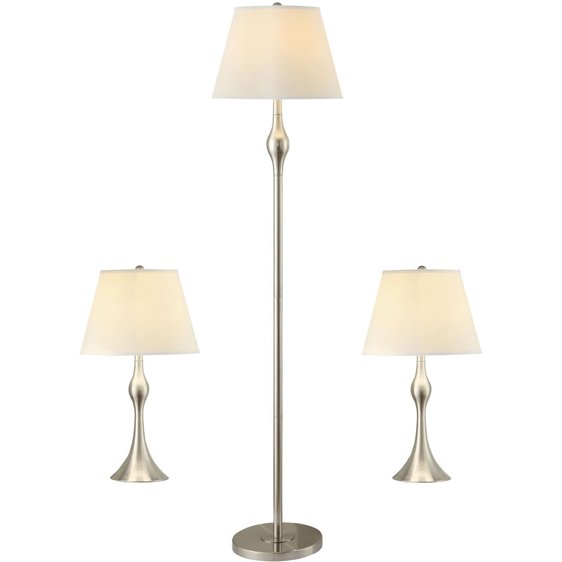 Beige And Brushed Nickel 3-Piece Lamp Set