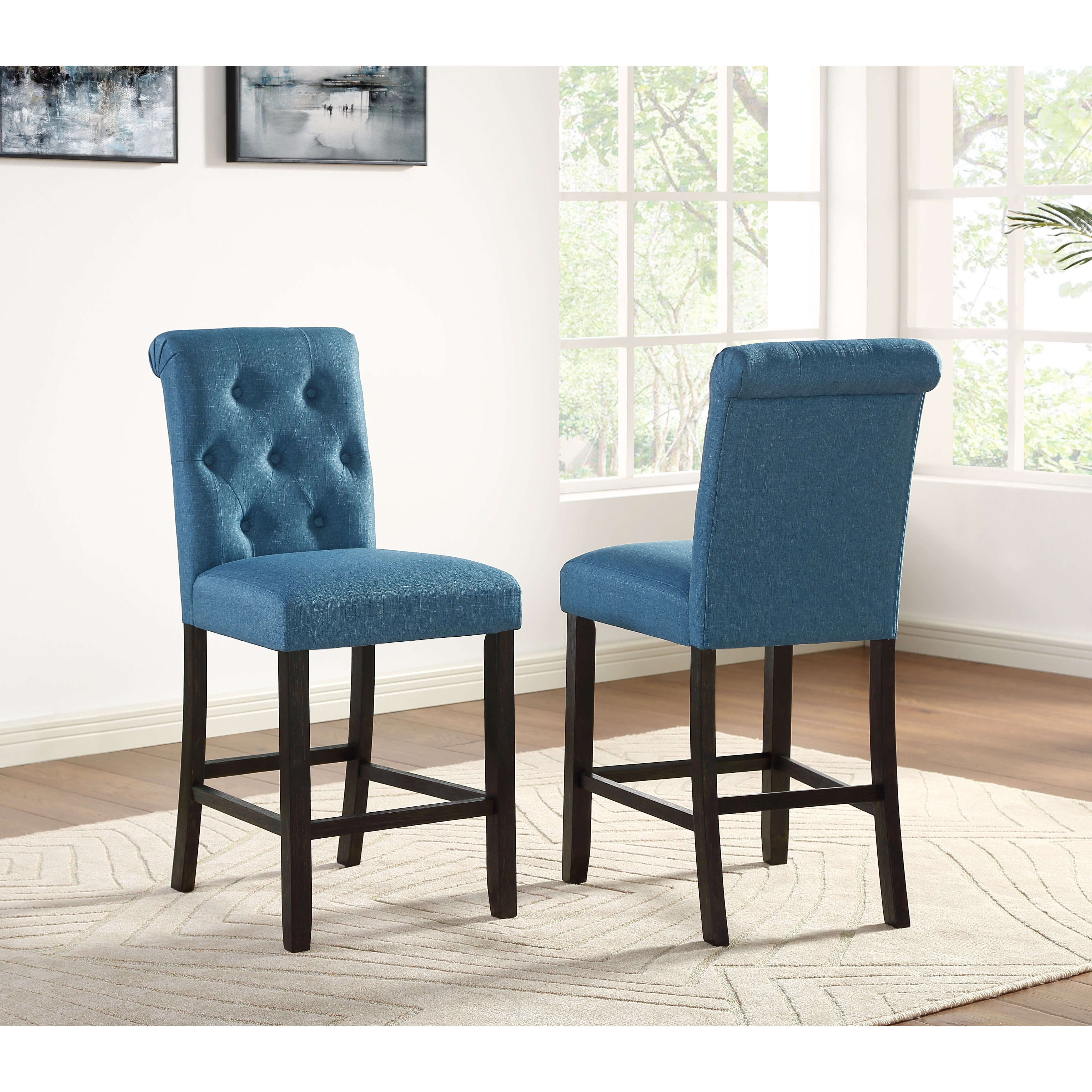 Leviton Solid Wood Tufted Asons Counter Height Stool  Set Of 2  Blue